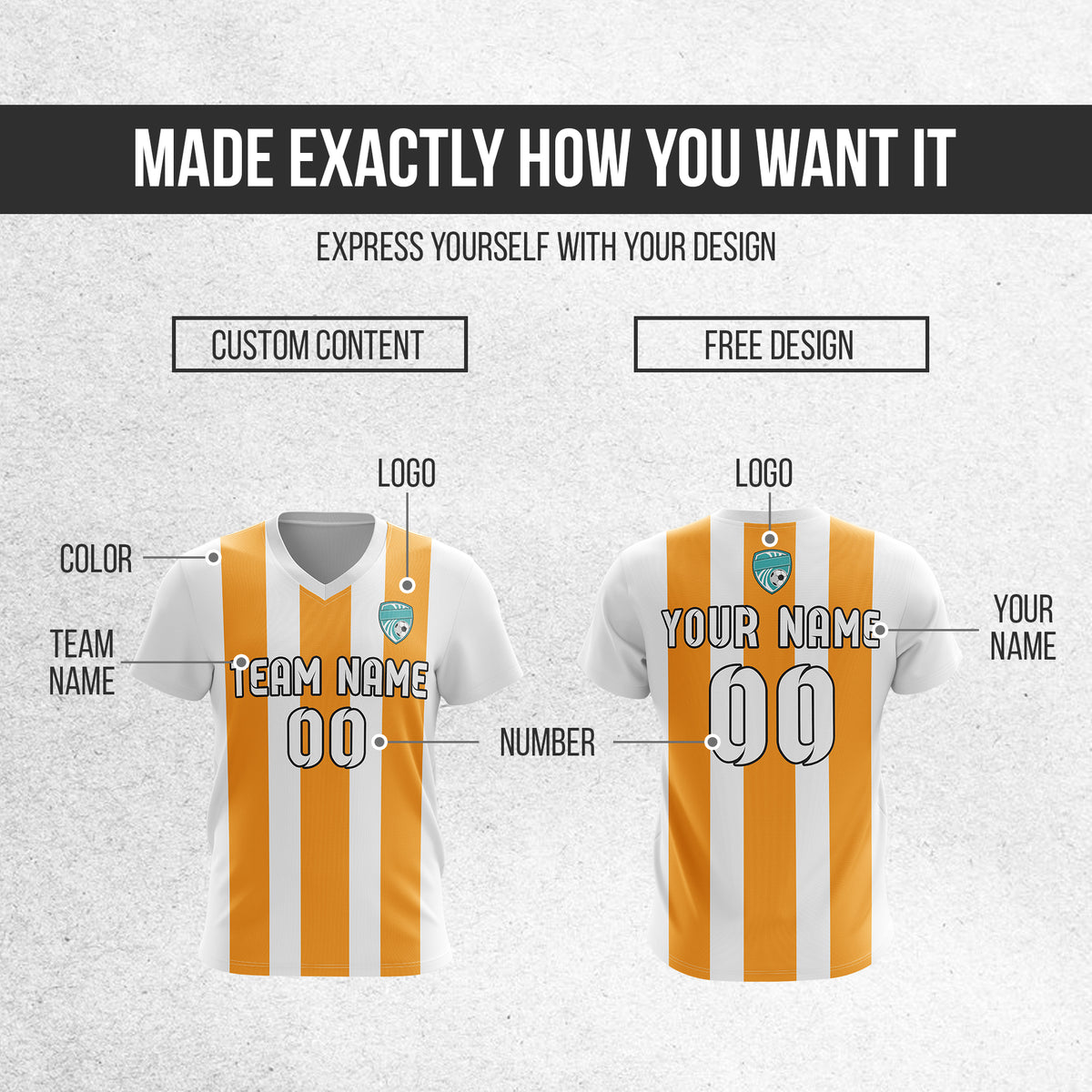 Soccer Jersey - V Neck - Stripe - Design 1 - White