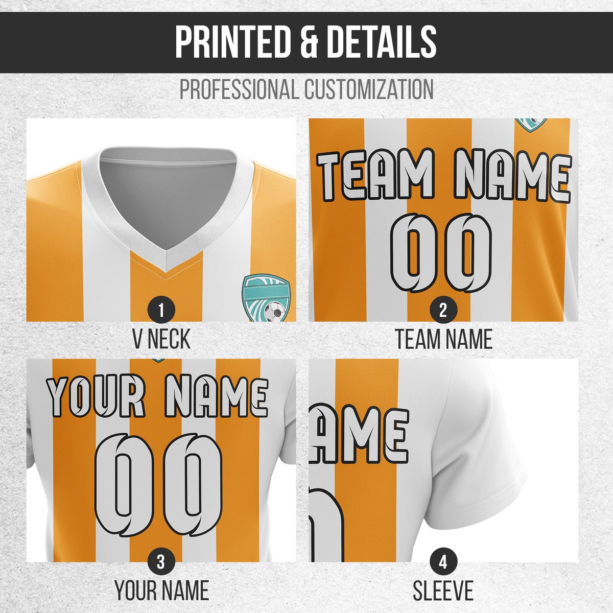 Soccer Jersey - V Neck - Stripe - Design 1 - White