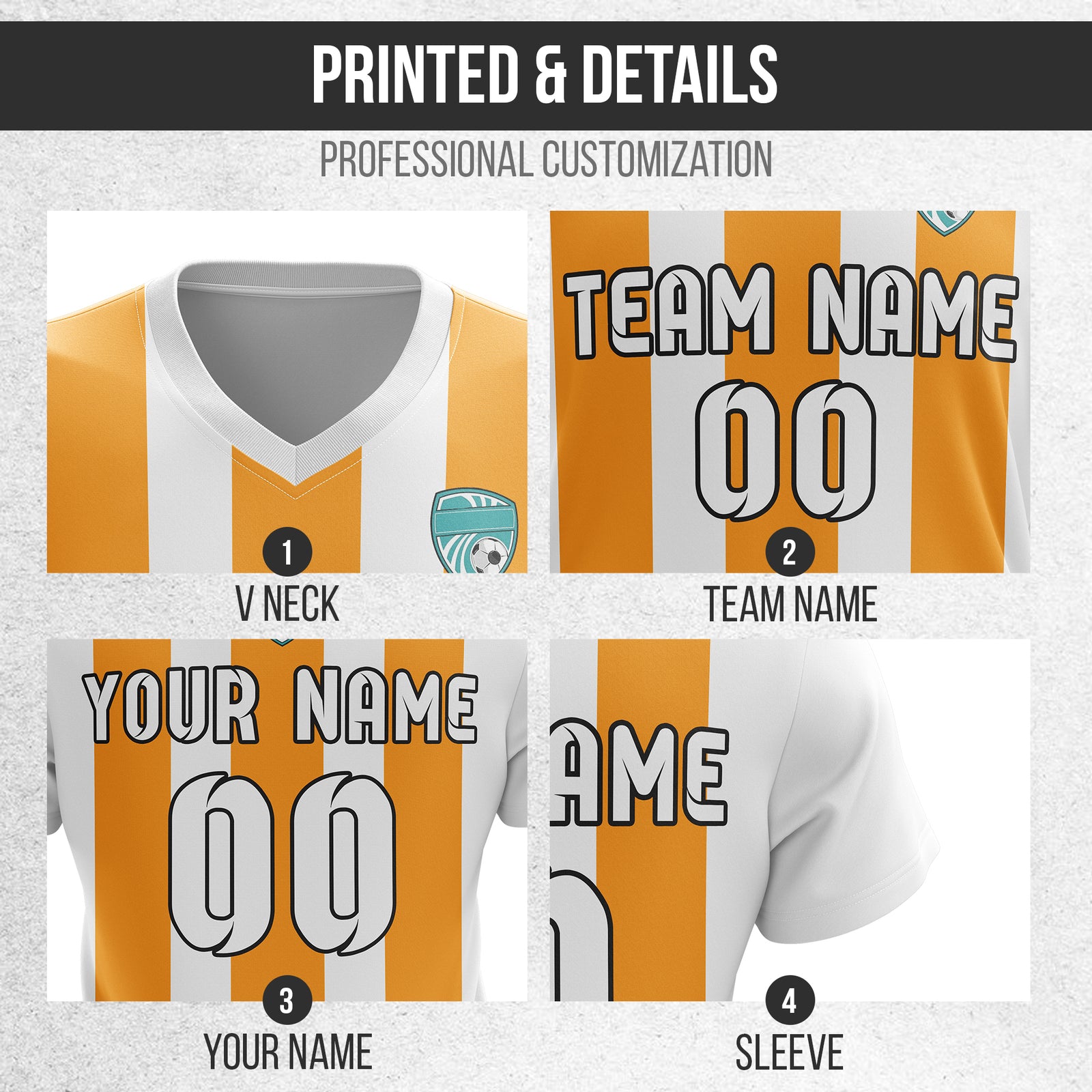 Soccer Jersey - V Neck - Stripe - Design 1 - White