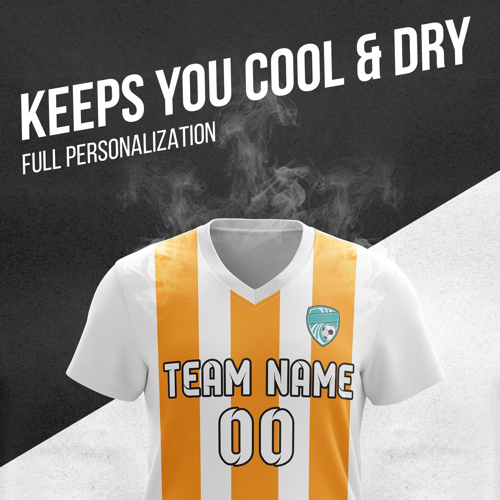 Soccer Jersey - V Neck - Stripe - Design 1 - White