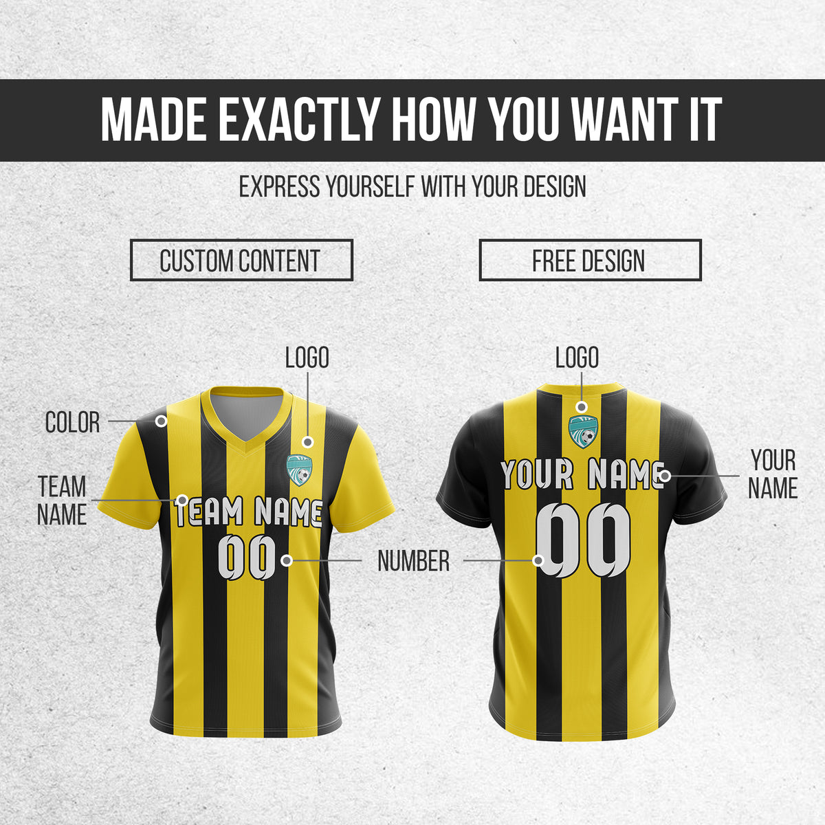 Soccer Jersey - V Neck - Stripe - Design 1 - Yellow