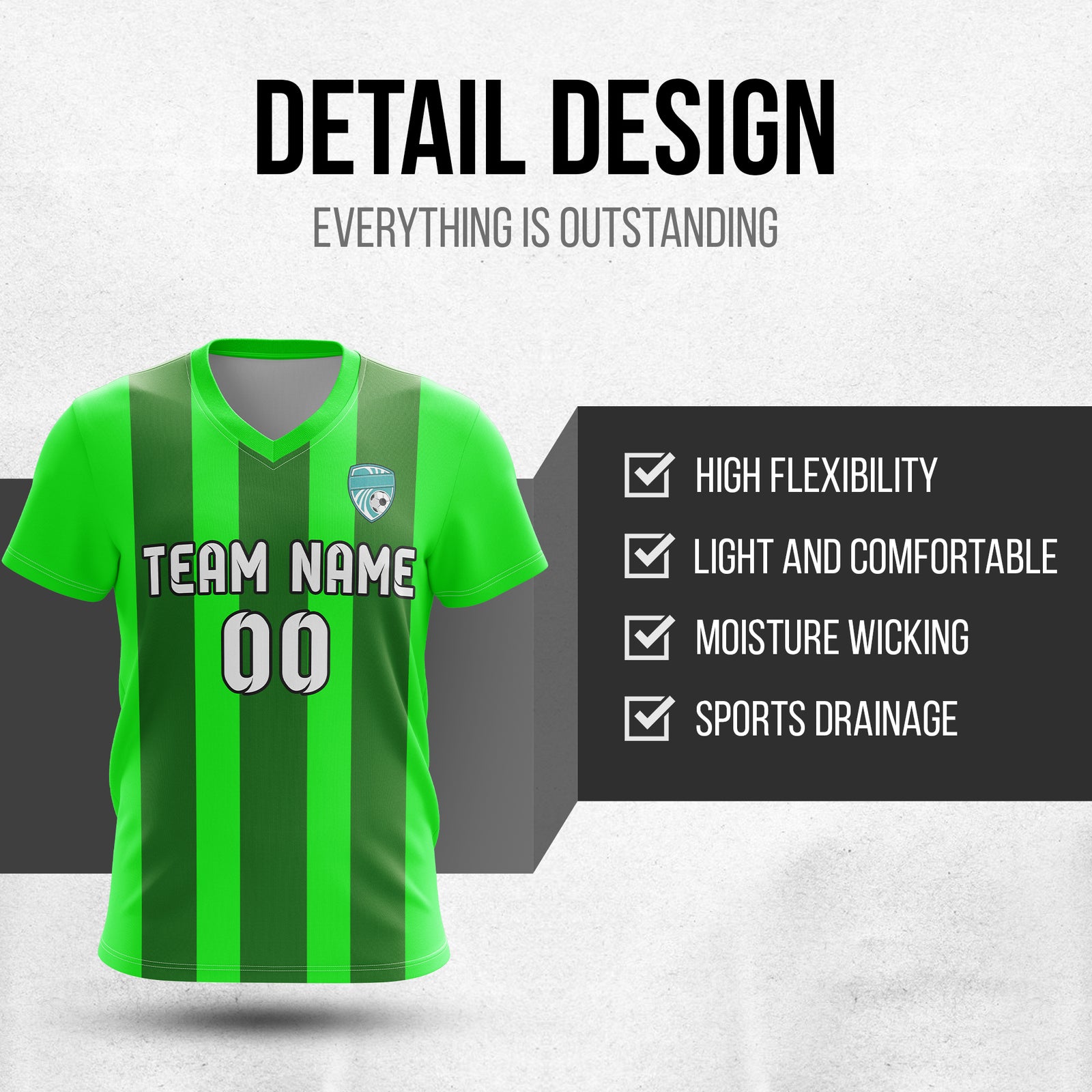 Soccer Jersey - V Neck - Stripe - Design 1 - neon Green