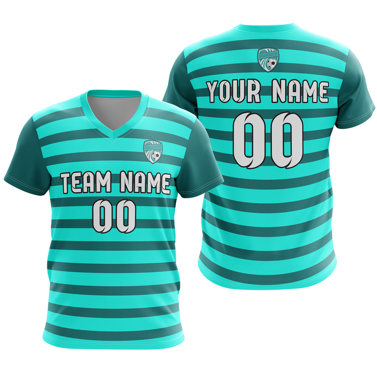 Soccer Jersey - V Neck - Stripe - Design 2 - Aqua