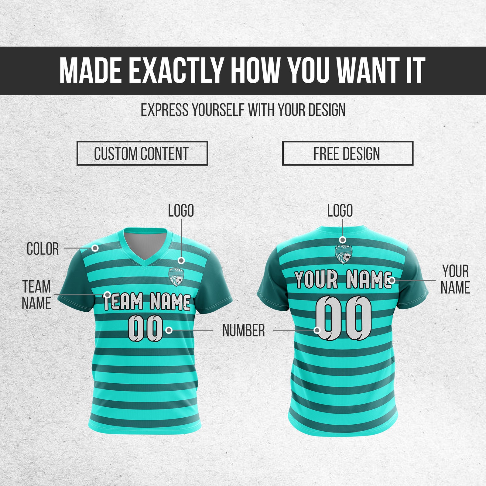 Soccer Jersey - V Neck - Stripe - Design 2 - Aqua