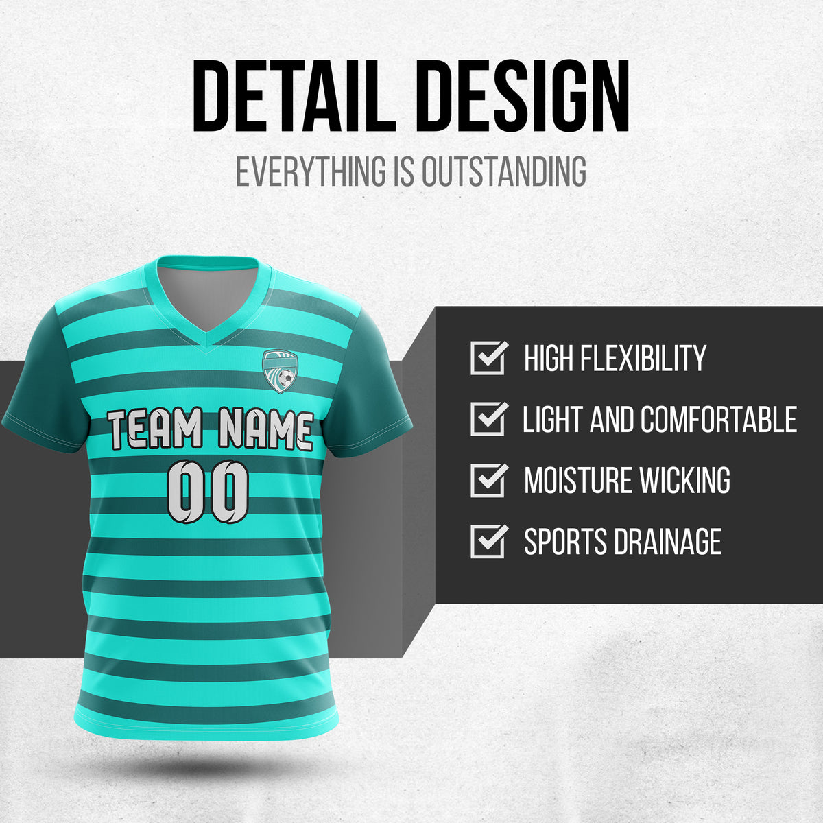 Soccer Jersey - V Neck - Stripe - Design 2 - Aqua