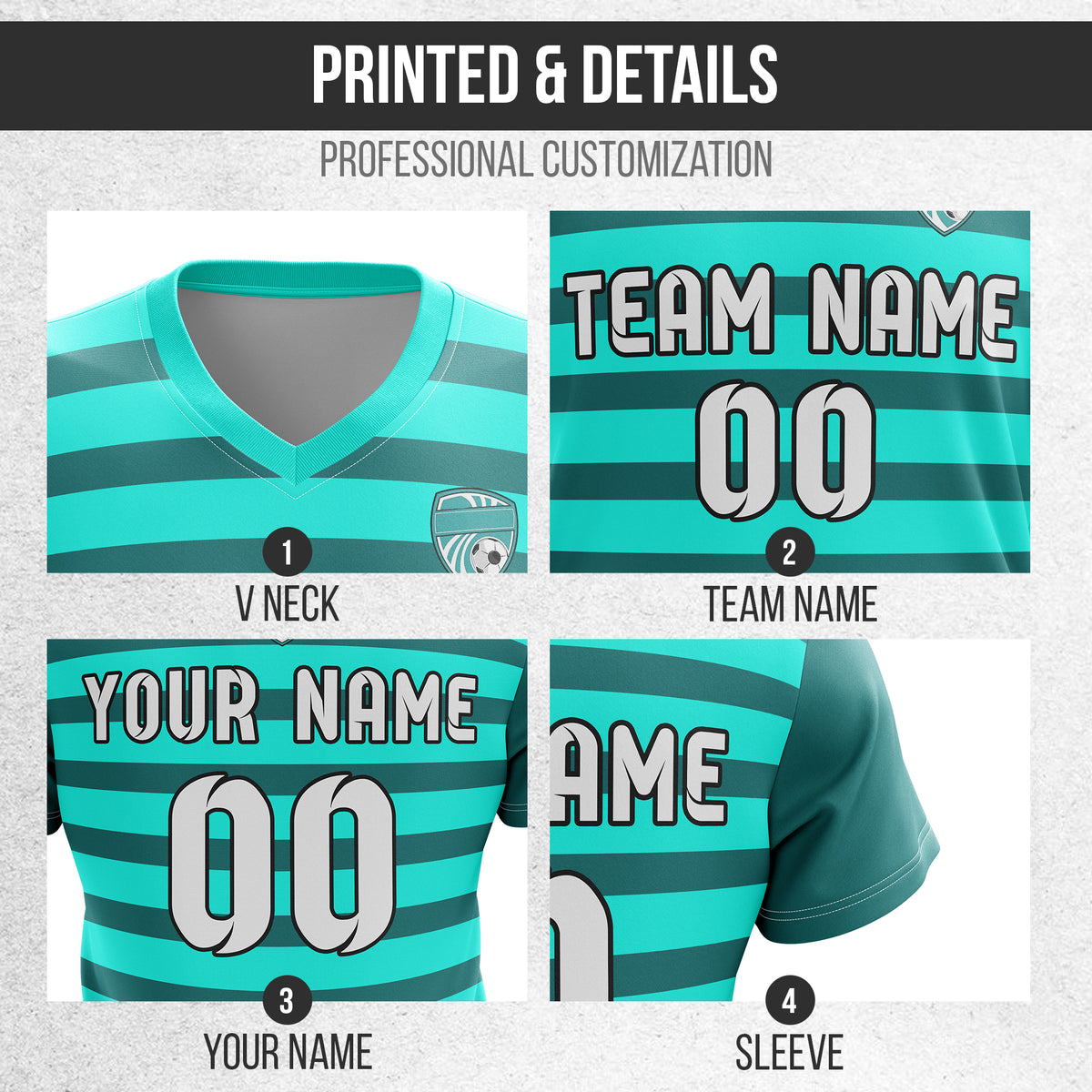 Soccer Jersey - V Neck - Stripe - Design 2 - Aqua