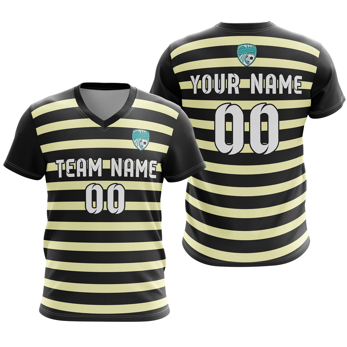 Soccer Jersey - V Neck - Stripe - Design 2 - Black