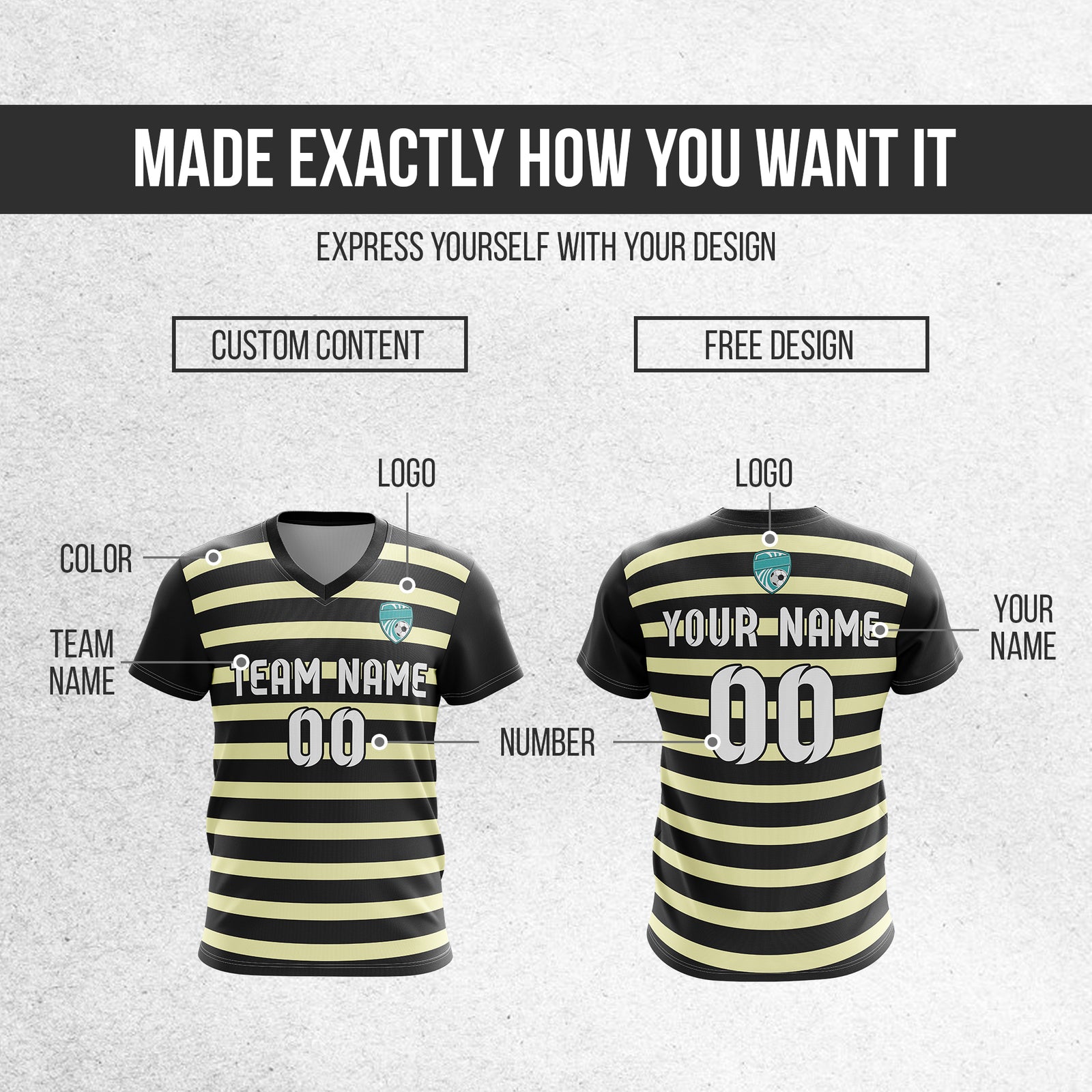 Soccer Jersey - V Neck - Stripe - Design 2 - Black