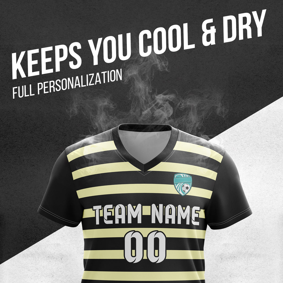 Soccer Jersey - V Neck - Stripe - Design 2 - Black