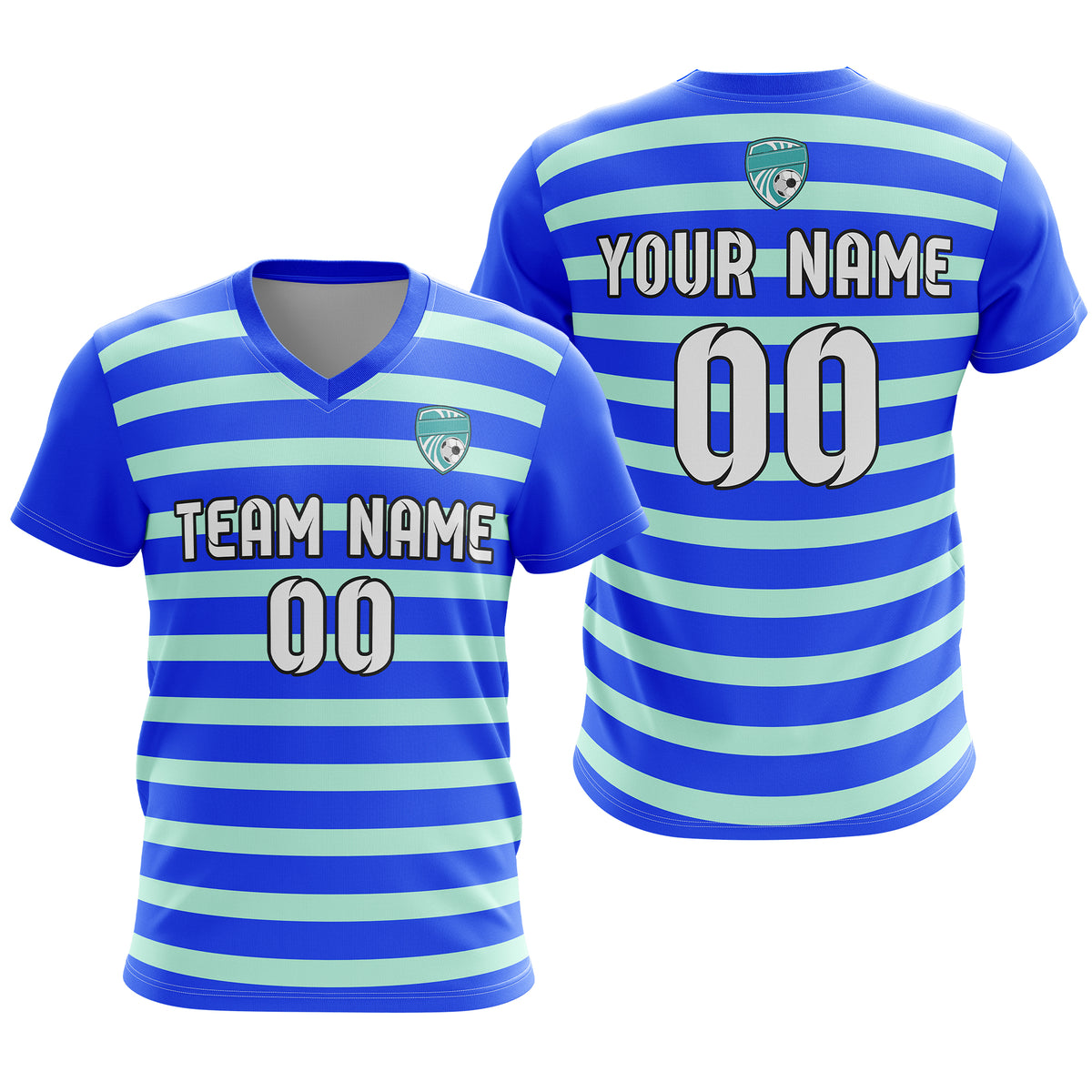 Soccer Jersey - V Neck - Stripe - Design 2 - Blue