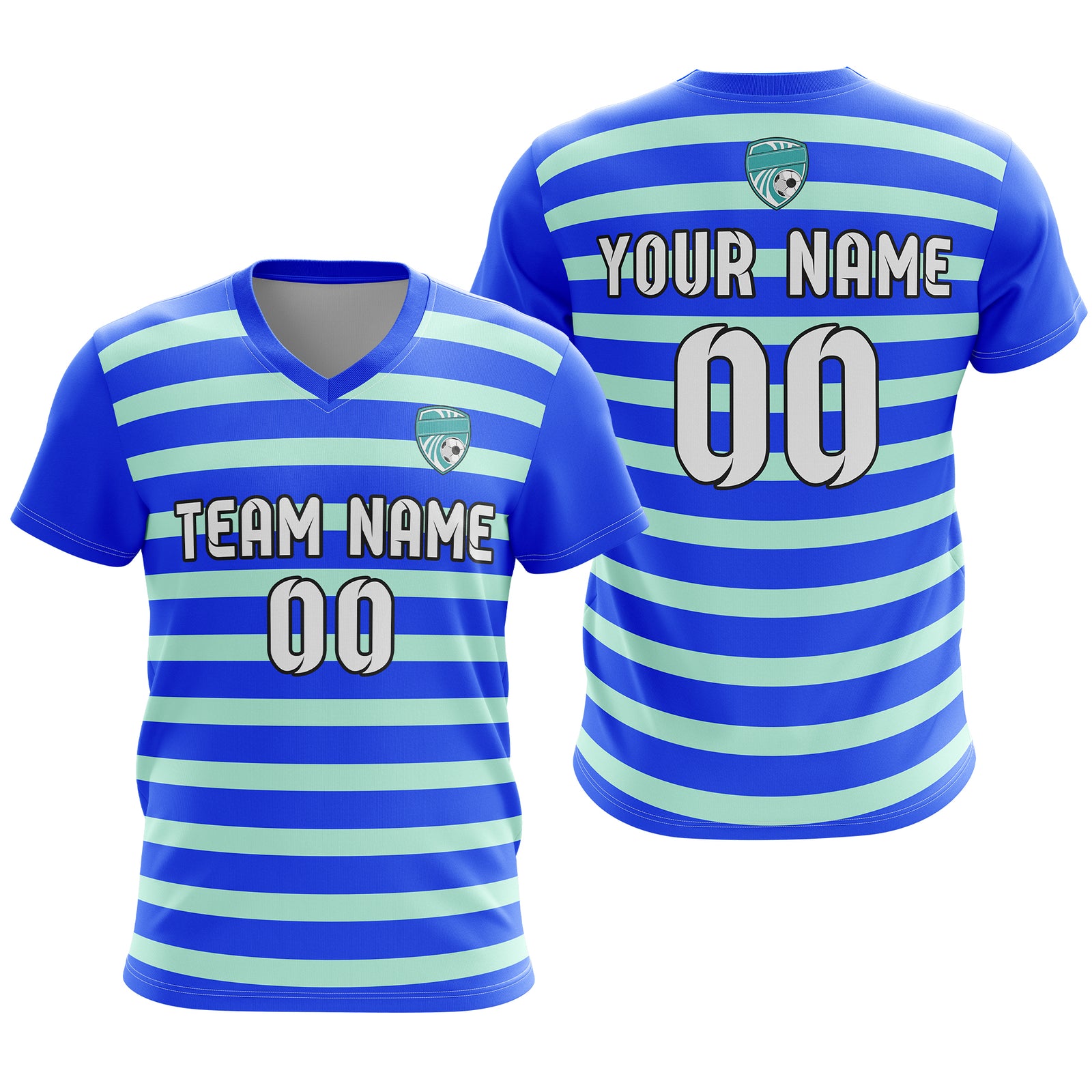 Soccer Jersey - V Neck - Stripe - Design 2 - Blue
