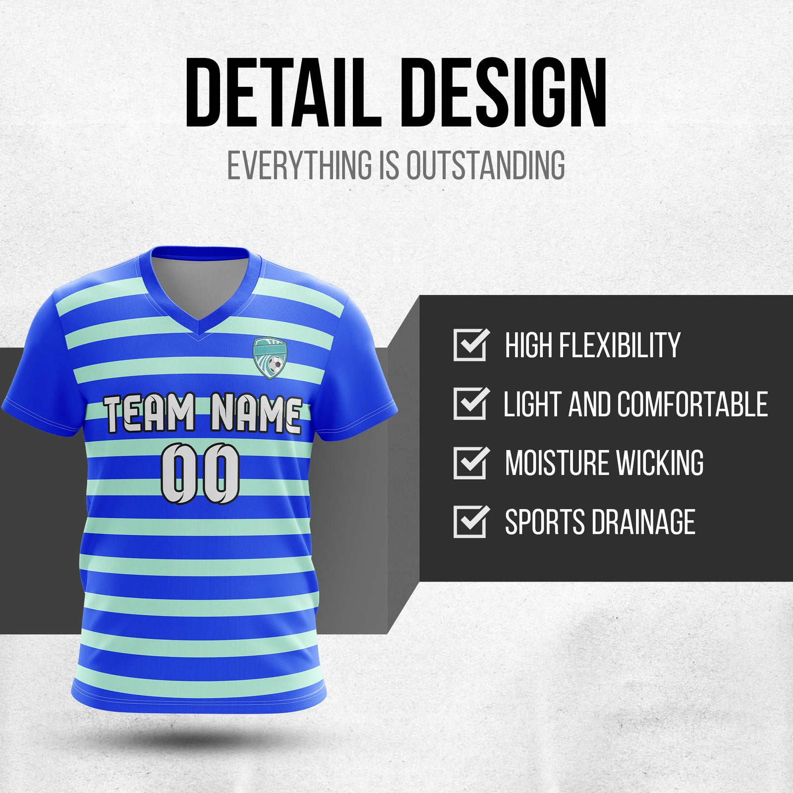 Soccer Jersey - V Neck - Stripe - Design 2 - Blue