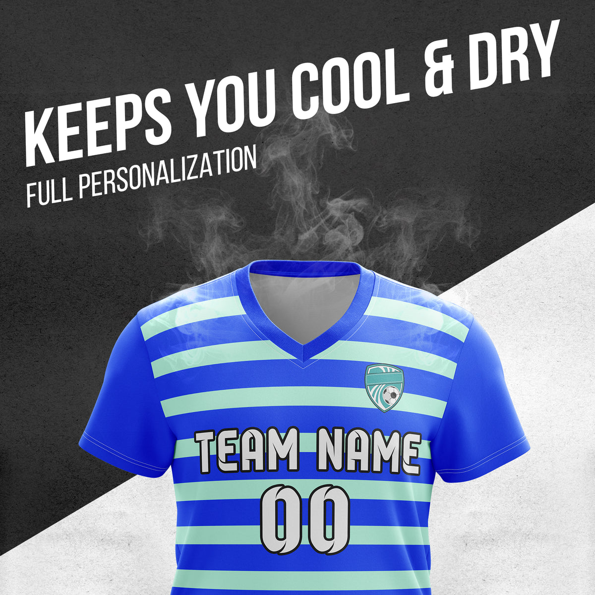 Soccer Jersey - V Neck - Stripe - Design 2 - Blue