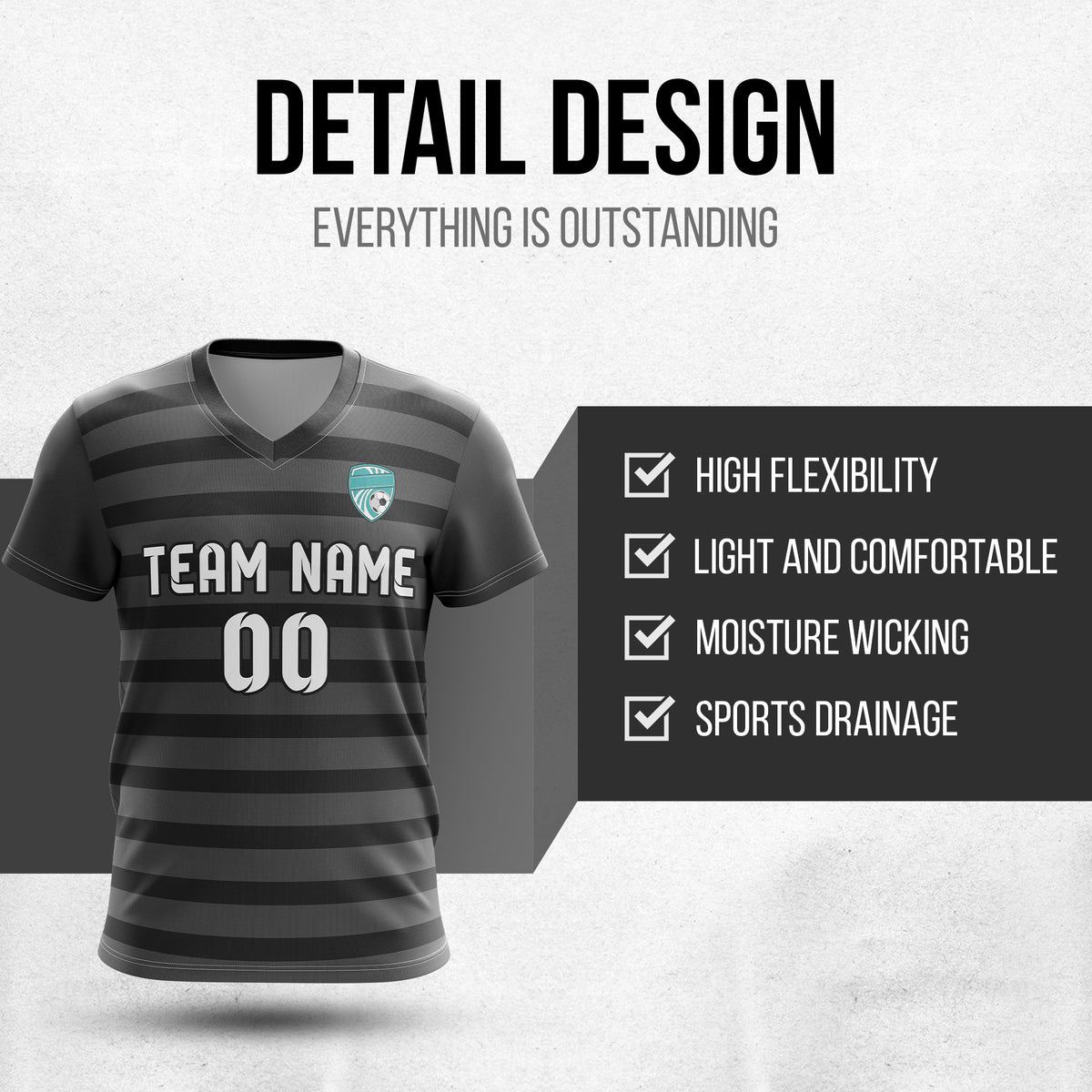 Soccer Jersey - V Neck - Stripe - Design 2 - Dark Grey