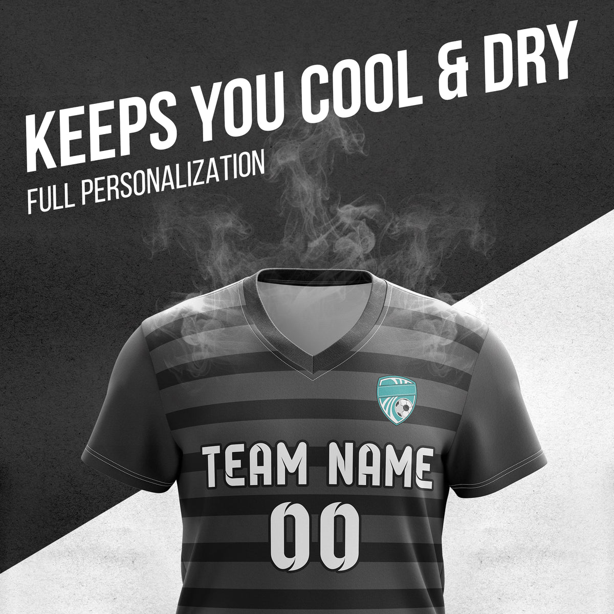 Soccer Jersey - V Neck - Stripe - Design 2 - Dark Grey