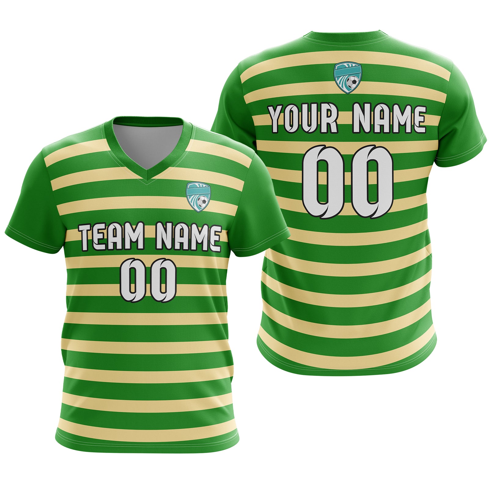 Soccer Jersey - V Neck - Stripe - Design 2 - Green