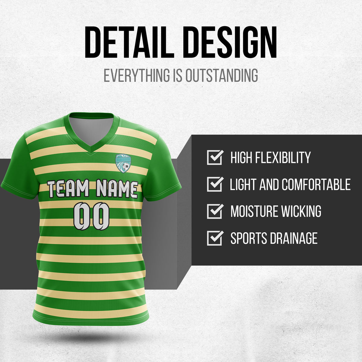 Soccer Jersey - V Neck - Stripe - Design 2 - Green