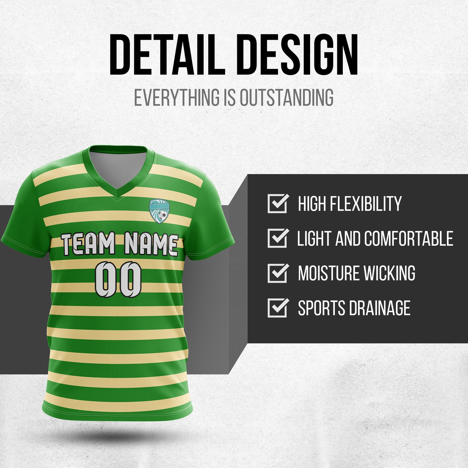 Soccer Jersey - V Neck - Stripe - Design 2 - Green