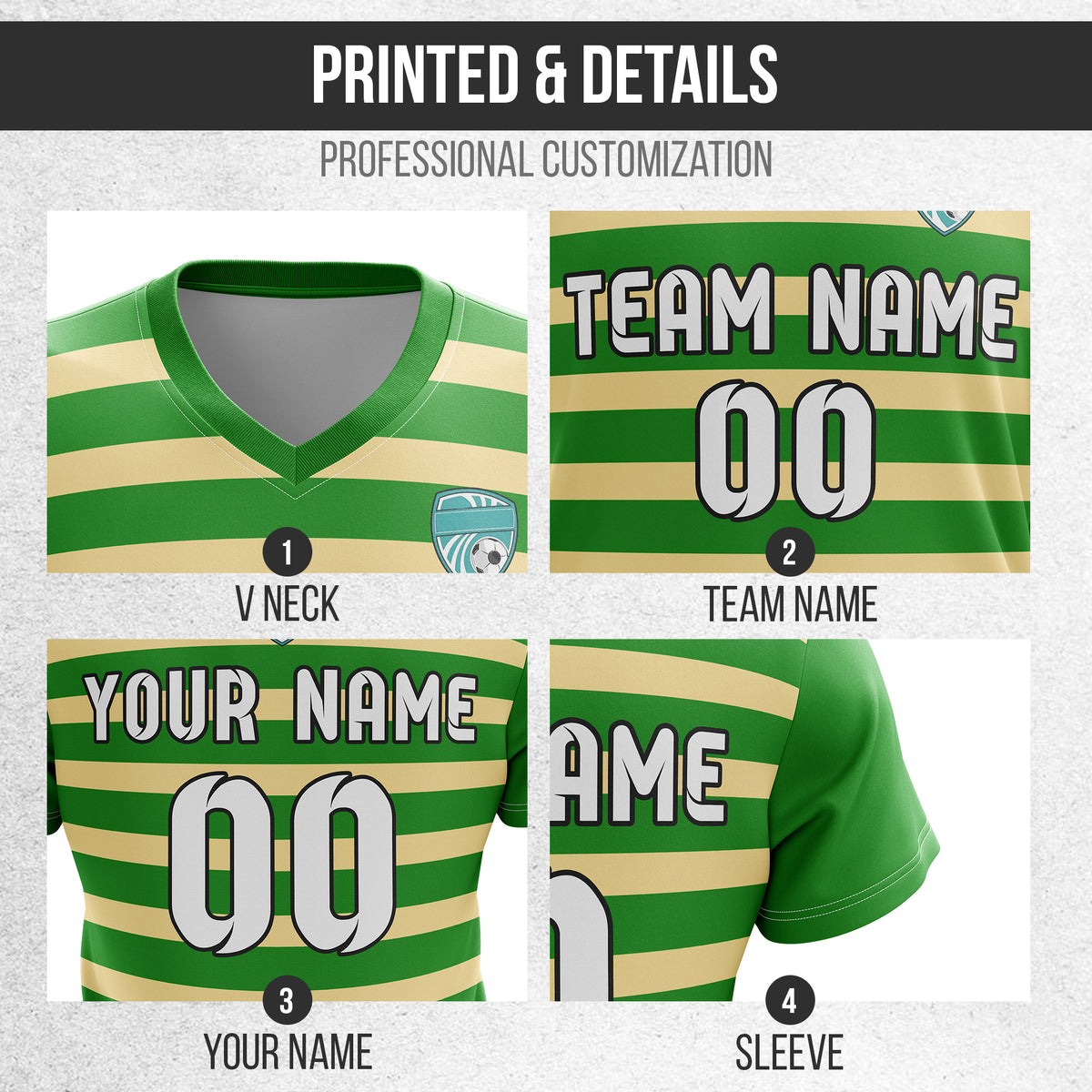 Soccer Jersey - V Neck - Stripe - Design 2 - Green