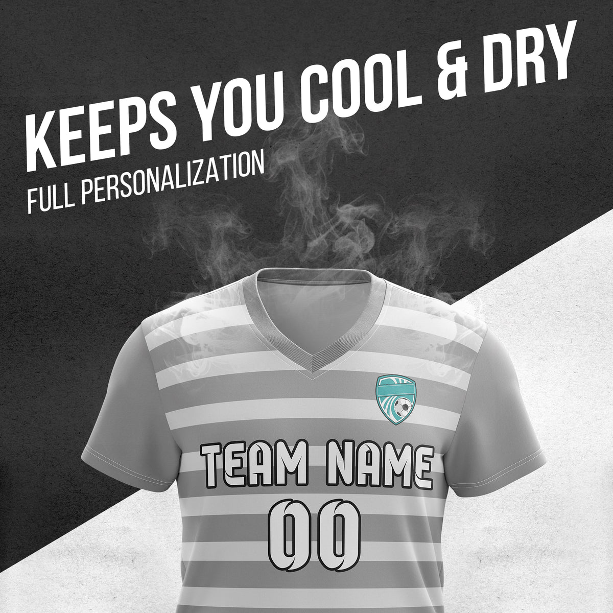 Soccer Jersey - V Neck - Stripe - Design 2 - Grey