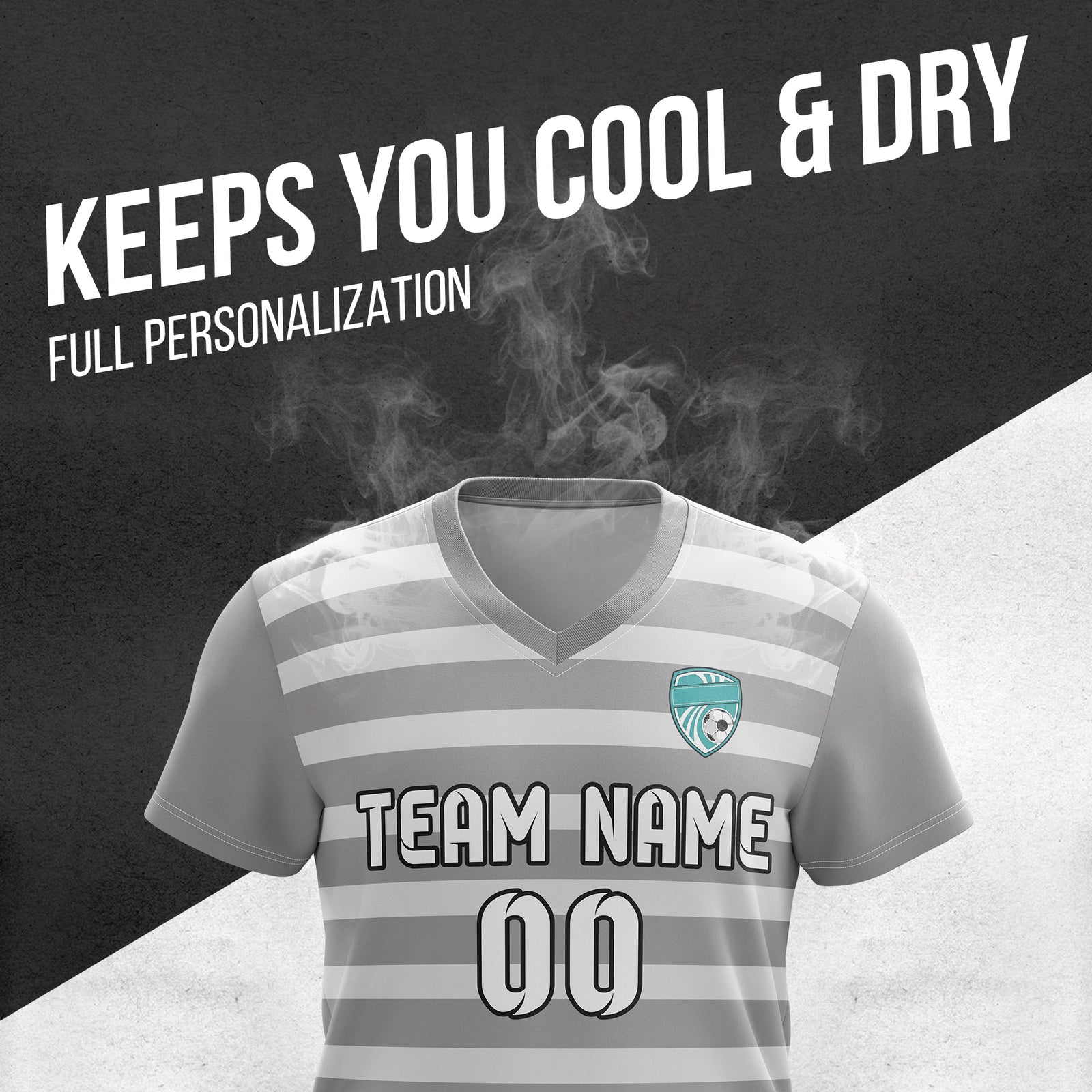 Soccer Jersey - V Neck - Stripe - Design 2 - Grey