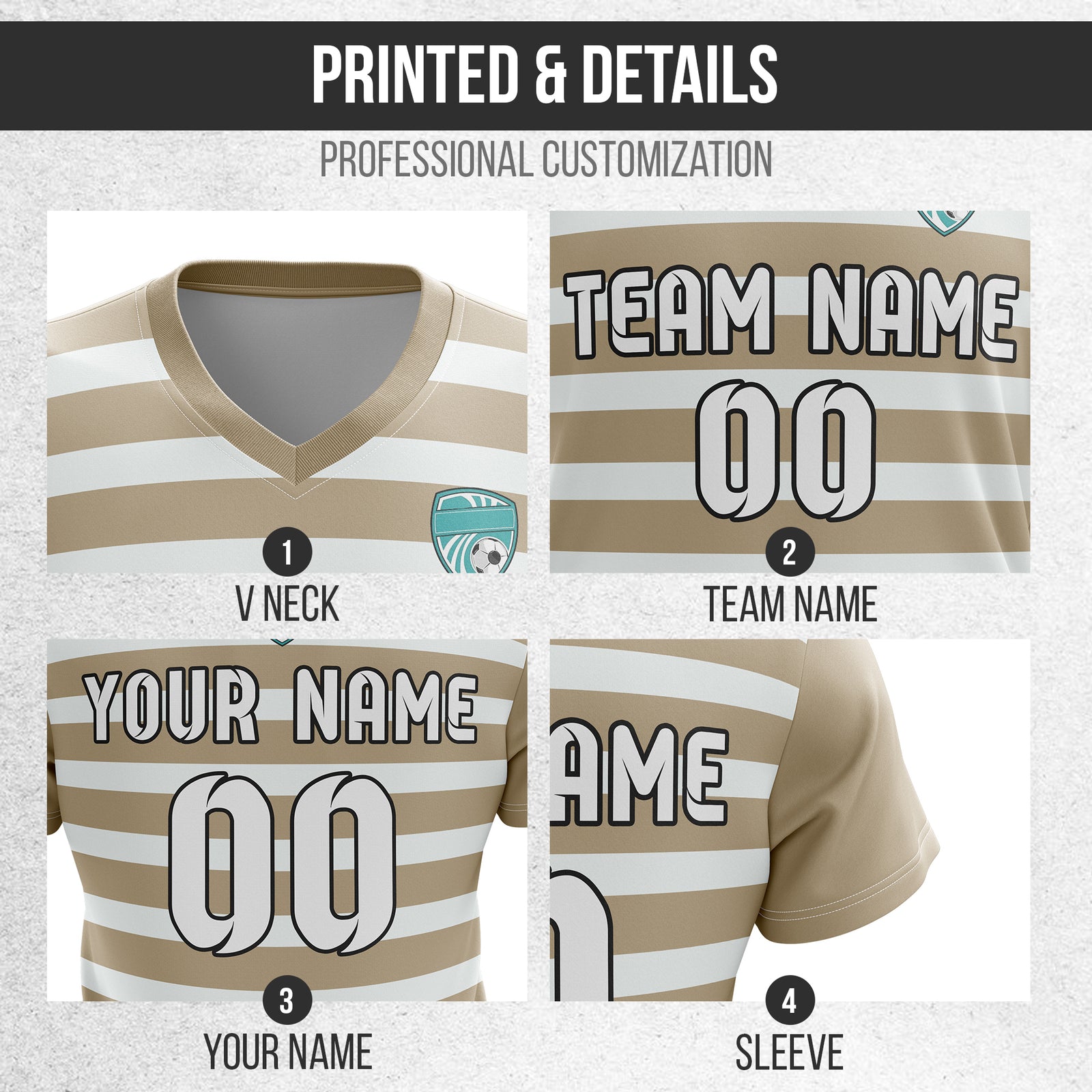 Soccer Jersey - V Neck - Stripe - Design 2 - Khakhii