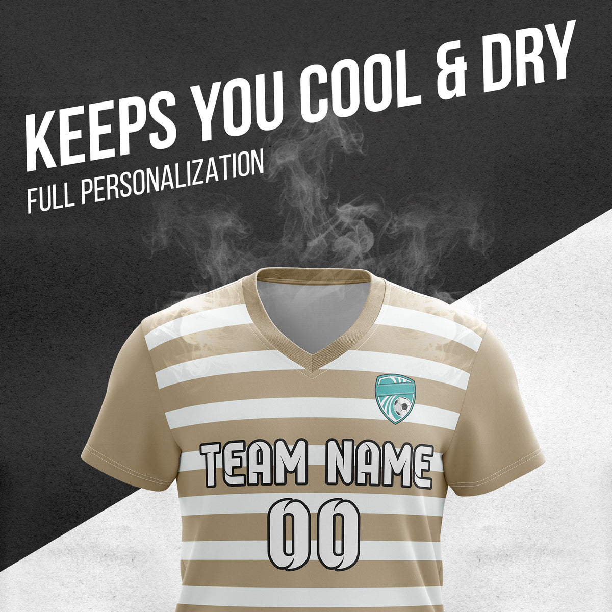 Soccer Jersey - V Neck - Stripe - Design 2 - Khakhii