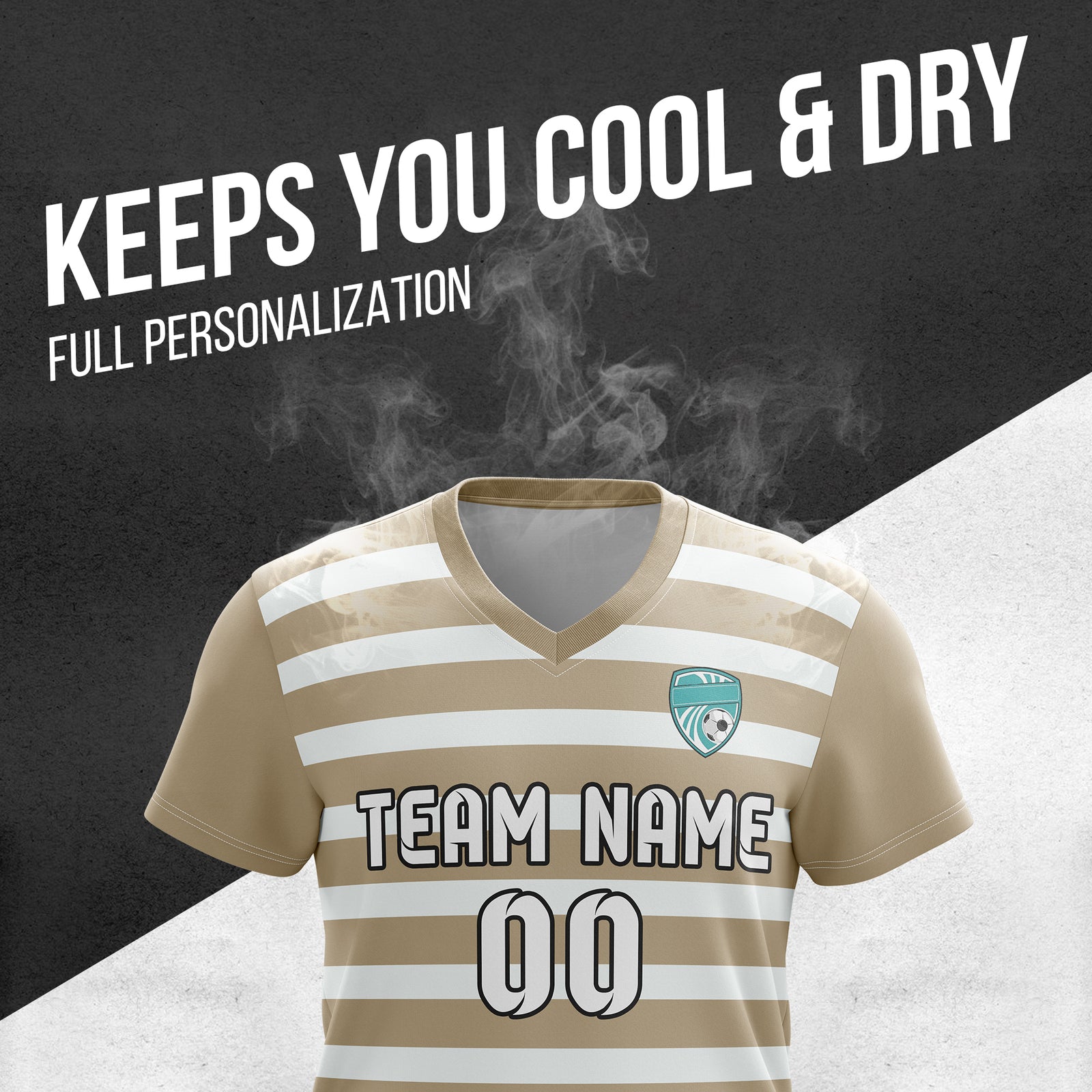 Soccer Jersey - V Neck - Stripe - Design 2 - Khakhii