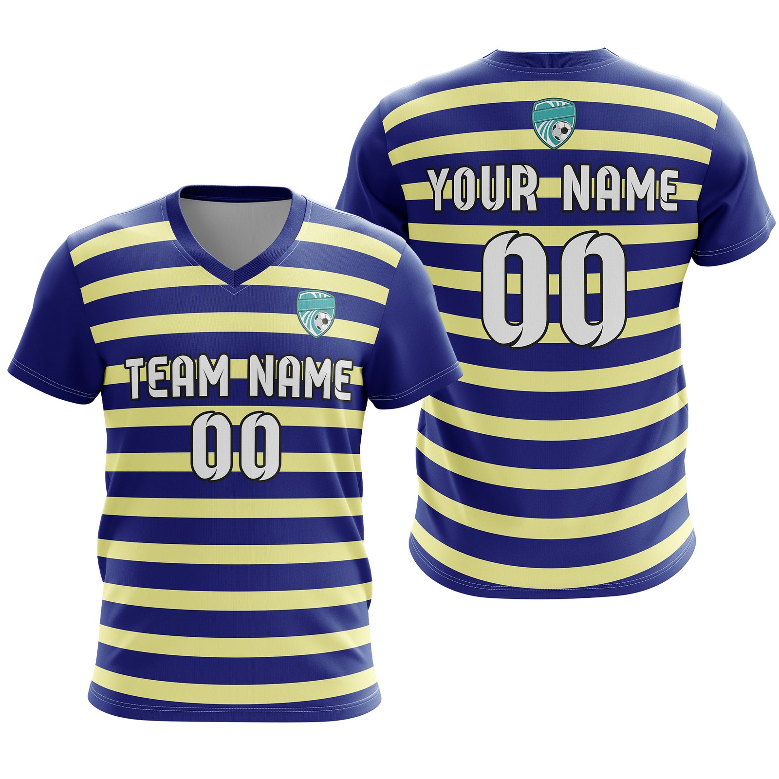 Soccer Jersey - V Neck - Stripe - Design 2 - Navy