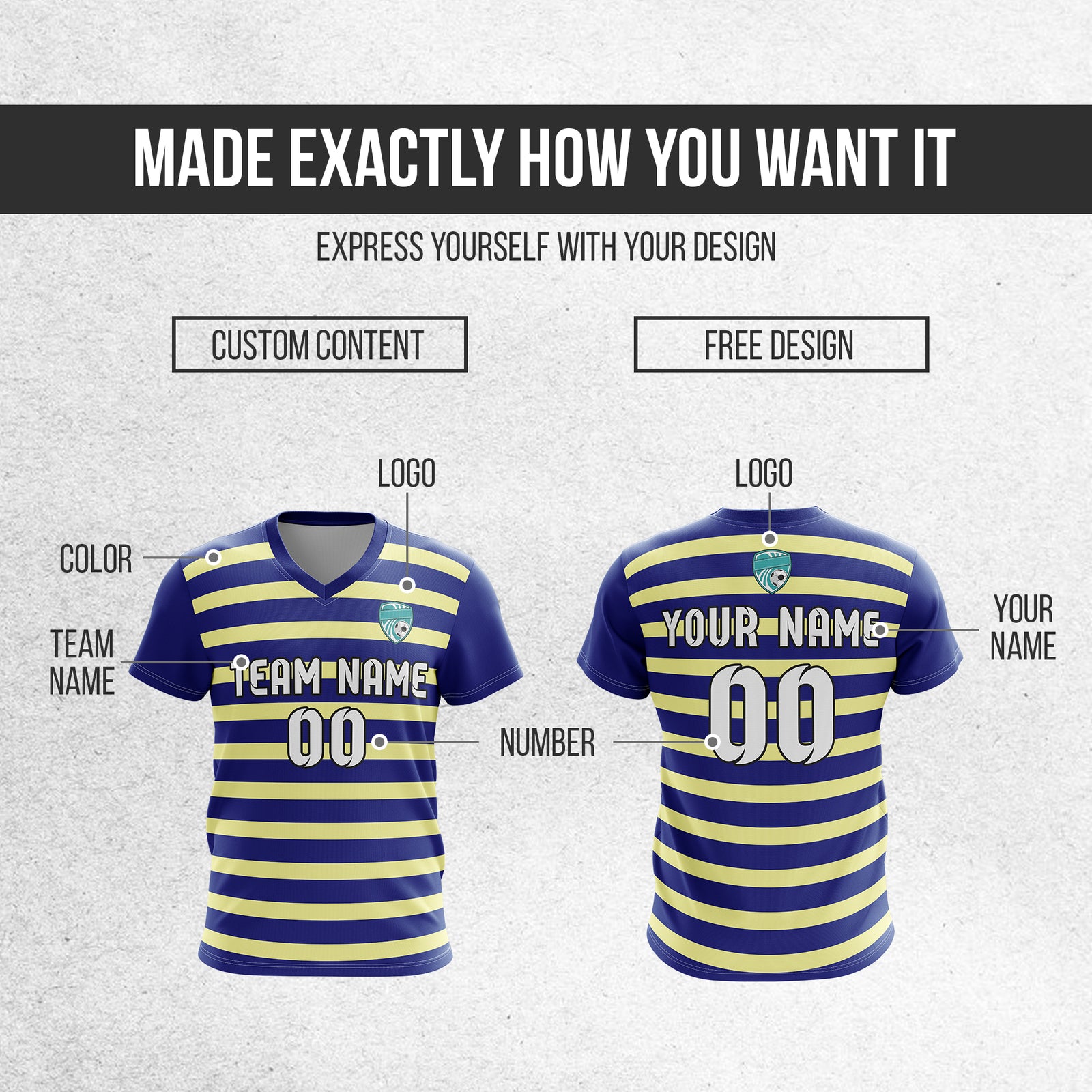 Soccer Jersey - V Neck - Stripe - Design 2 - Navy