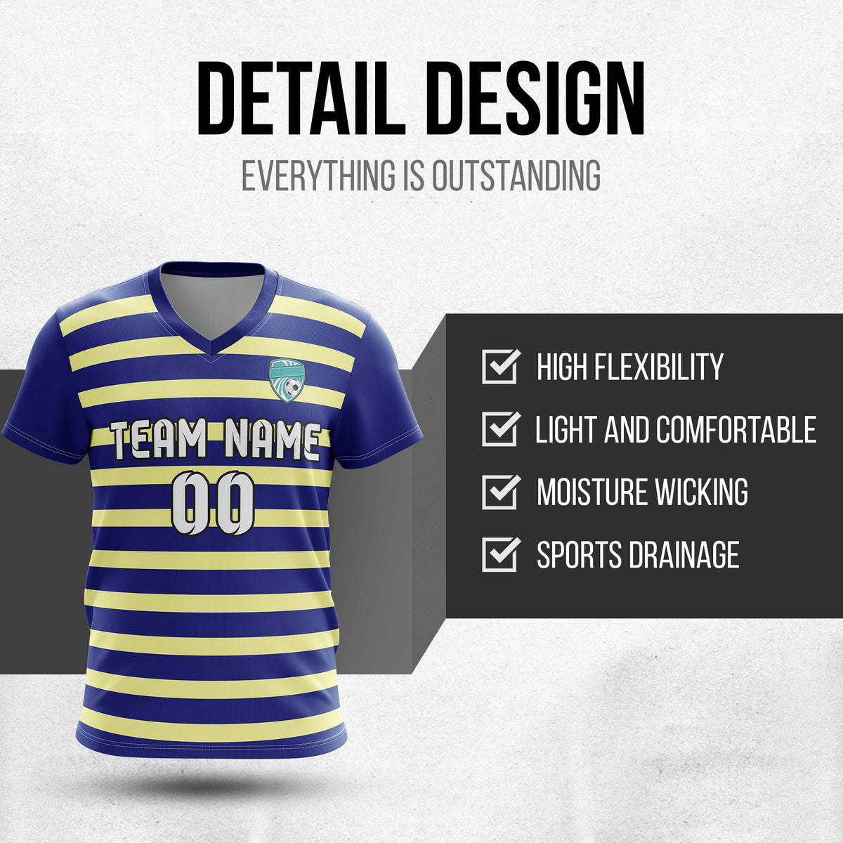 Soccer Jersey - V Neck - Stripe - Design 2 - Navy