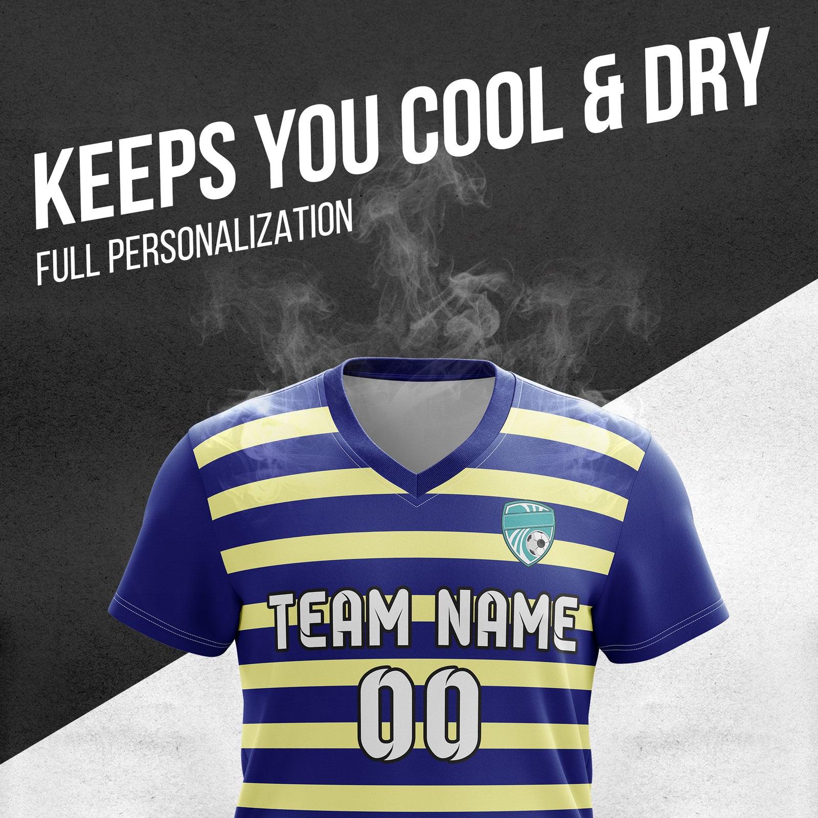 Soccer Jersey - V Neck - Stripe - Design 2 - Navy