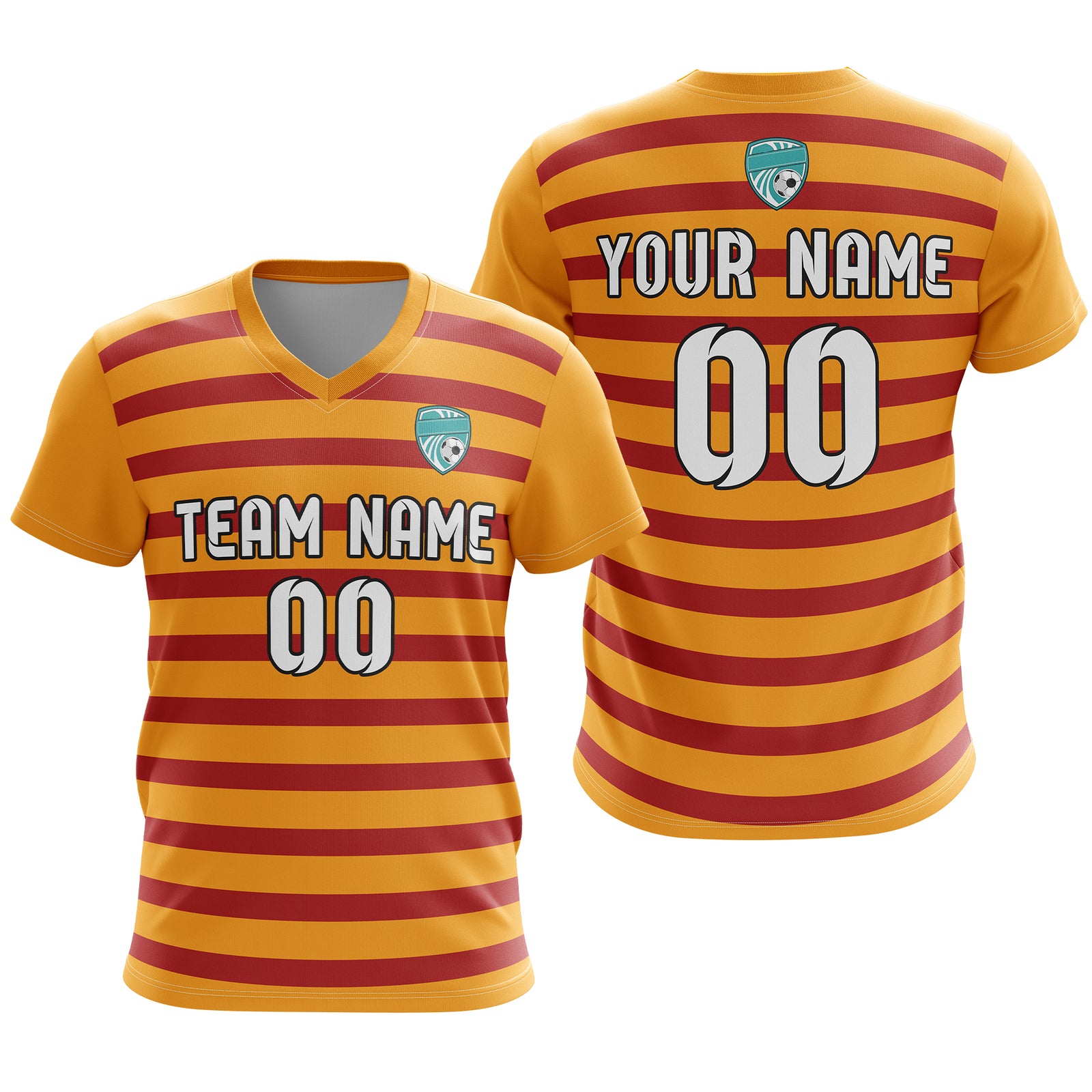 Soccer Jersey - V Neck - Stripe - Design 2 - Orange