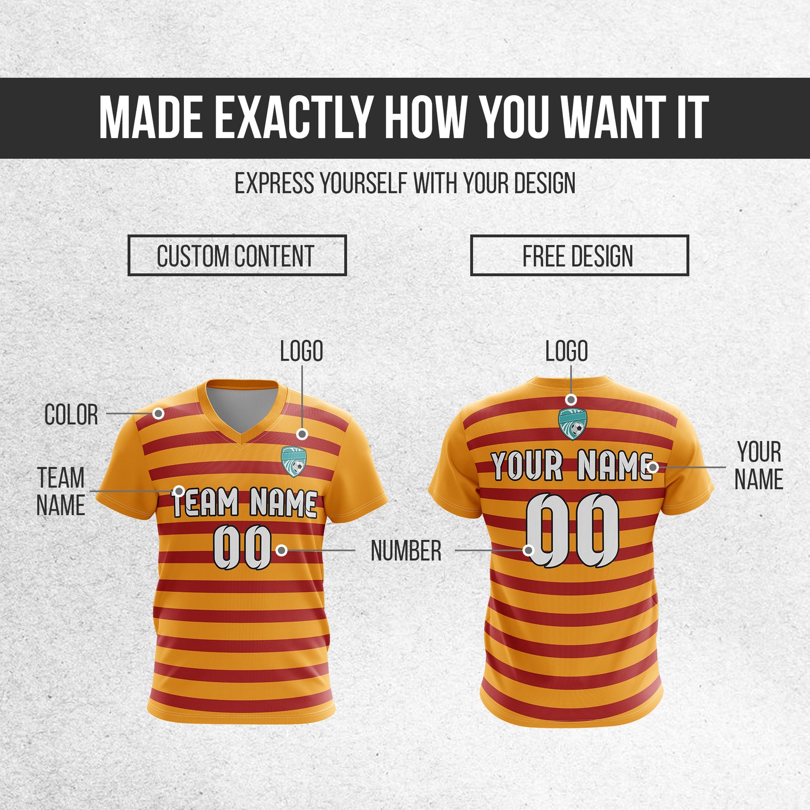 Soccer Jersey - V Neck - Stripe - Design 2 - Orange