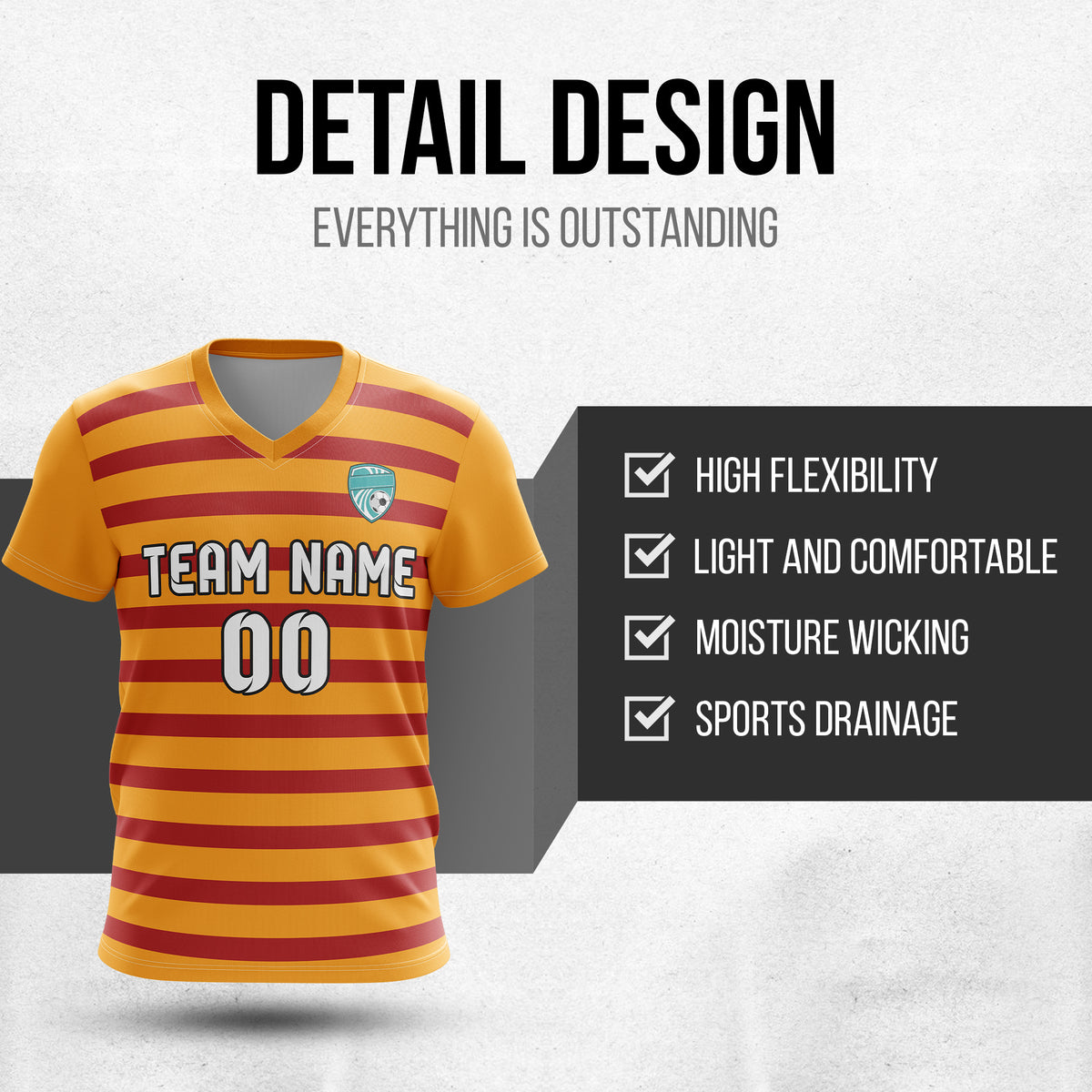 Soccer Jersey - V Neck - Stripe - Design 2 - Orange