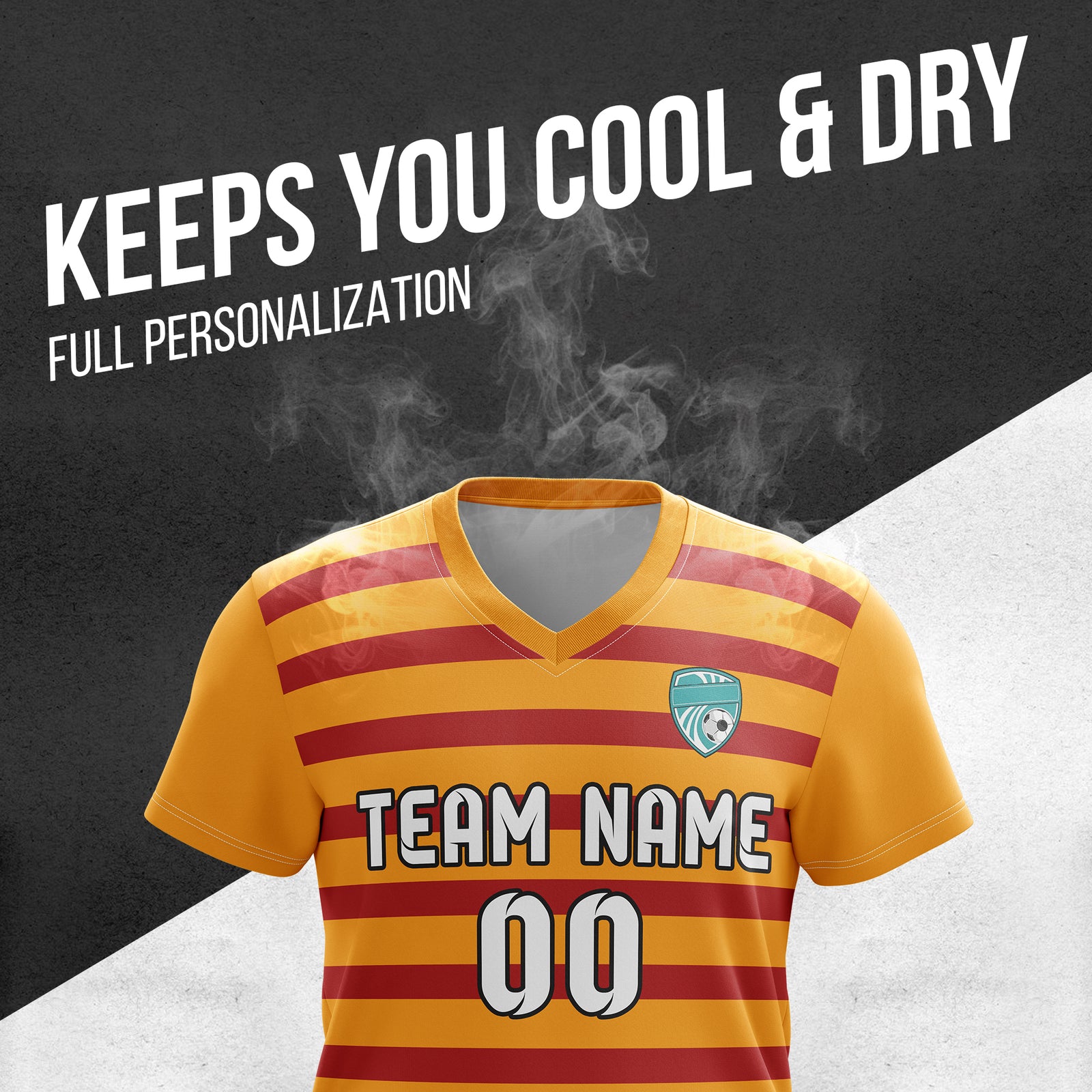 Soccer Jersey - V Neck - Stripe - Design 2 - Orange