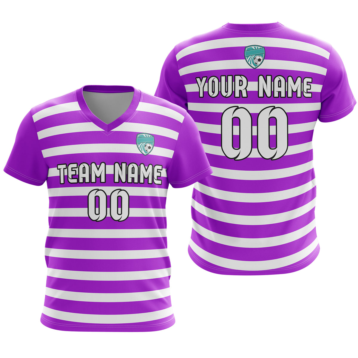 Soccer Jersey - V Neck - Stripe - Design 2 - Purple