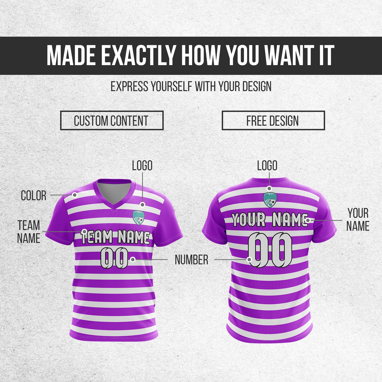 Soccer Jersey - V Neck - Stripe - Design 2 - Purple