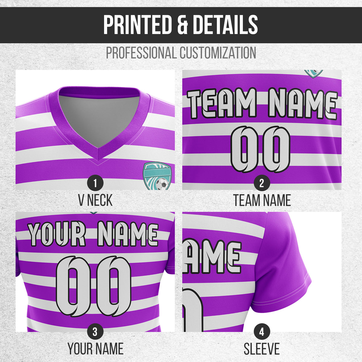 Soccer Jersey - V Neck - Stripe - Design 2 - Purple