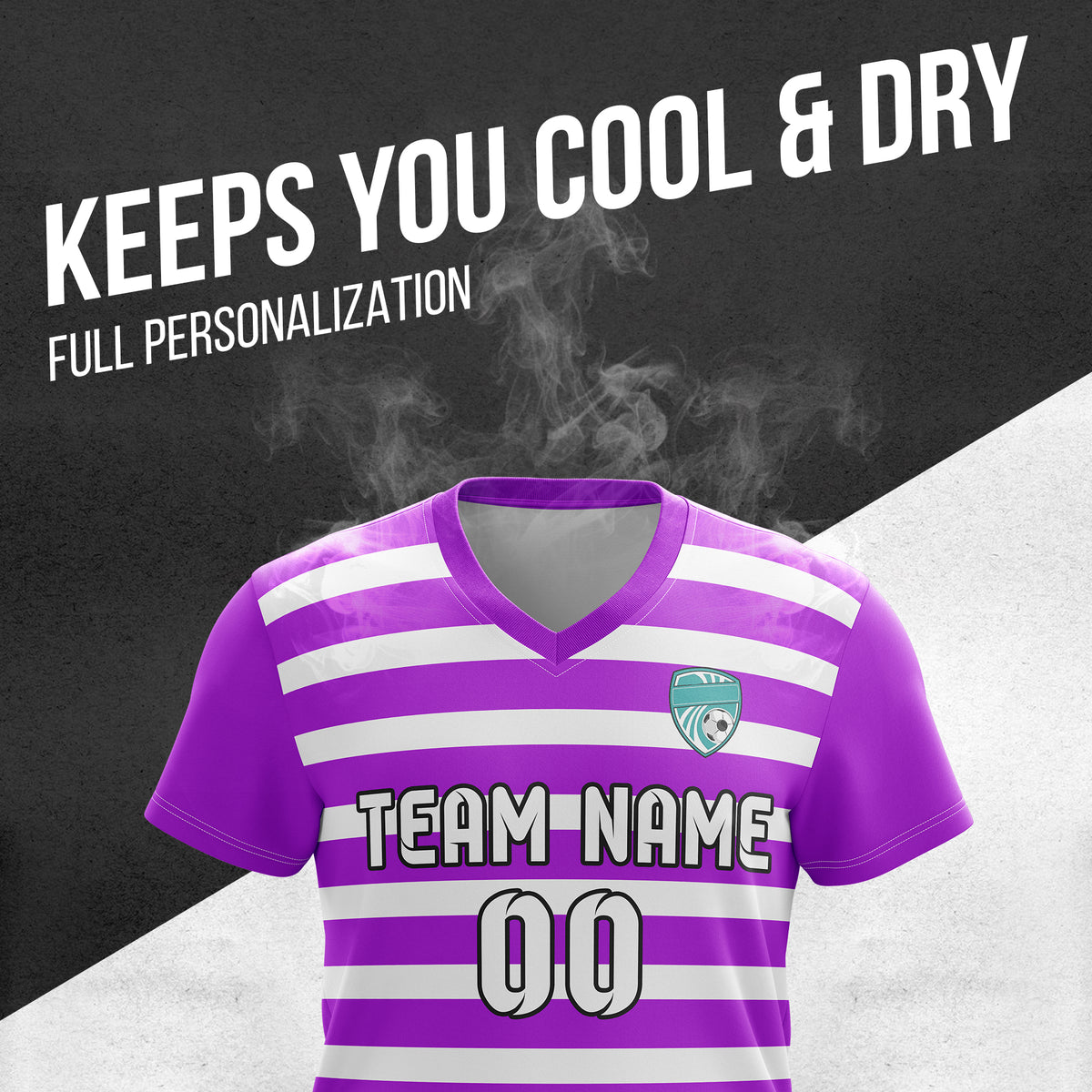 Soccer Jersey - V Neck - Stripe - Design 2 - Purple