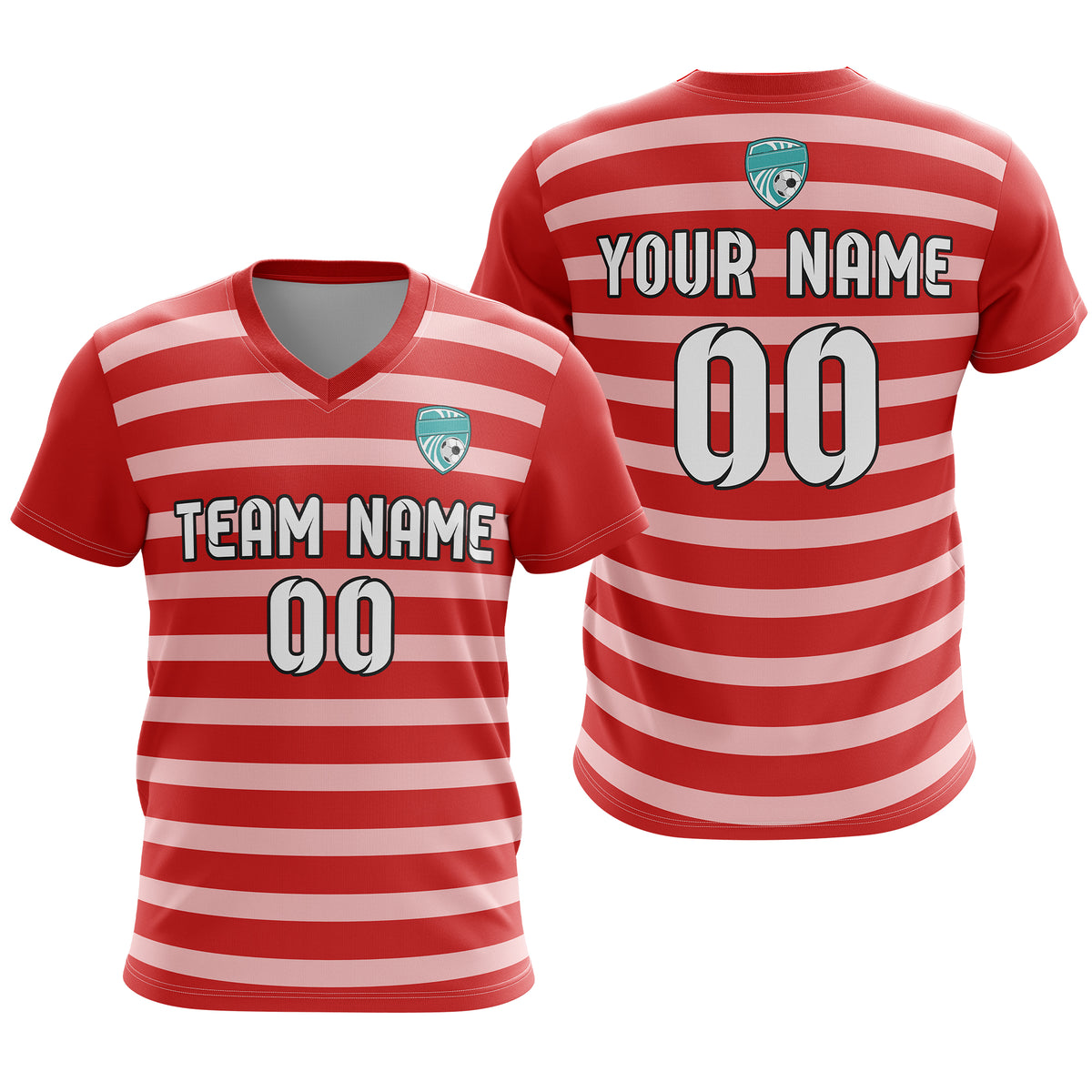 Soccer Jersey - V Neck - Stripe - Design 2 - Red