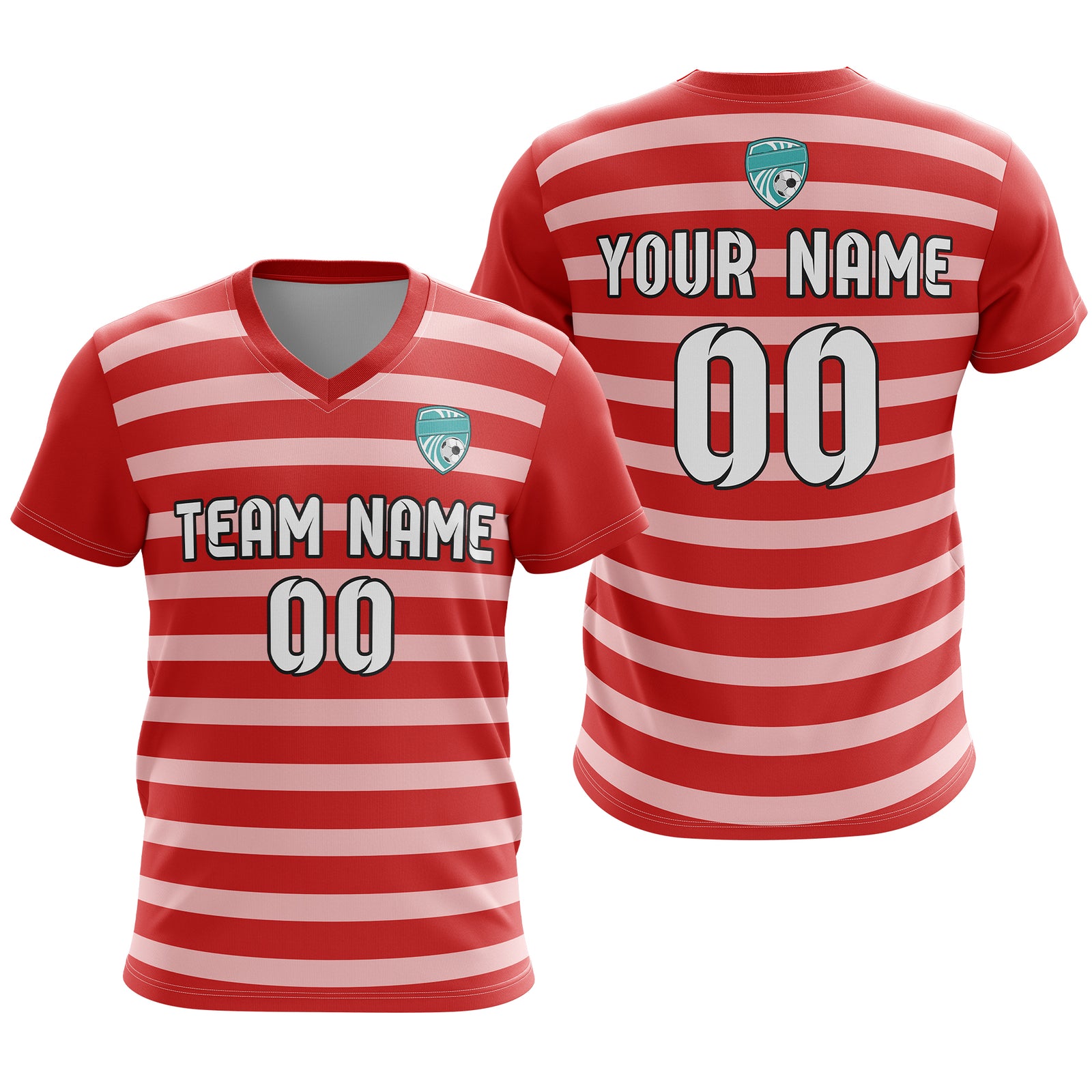 Soccer Jersey - V Neck - Stripe - Design 2 - Red