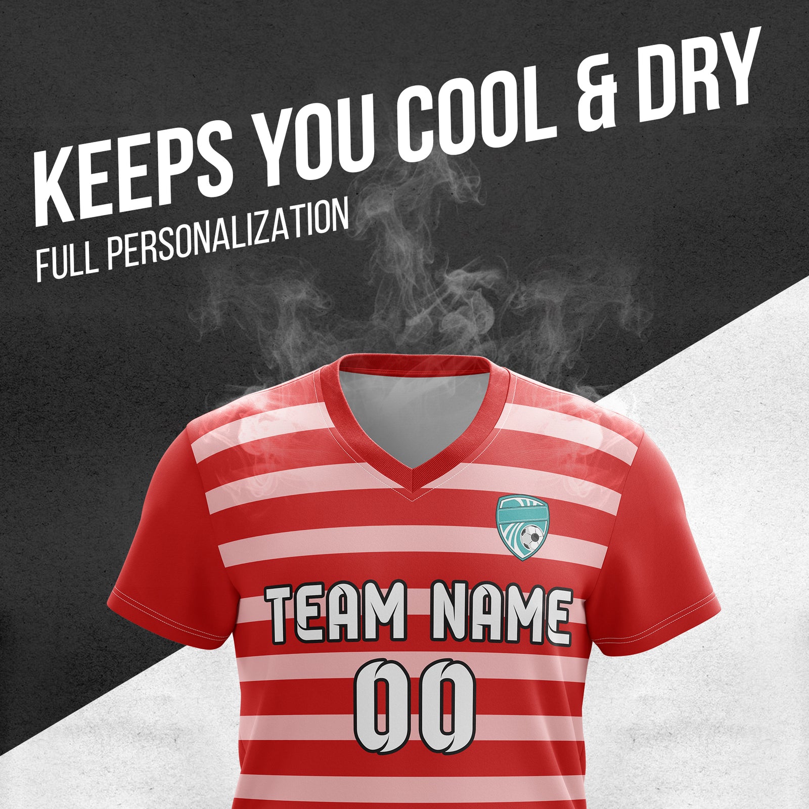 Soccer Jersey - V Neck - Stripe - Design 2 - Red