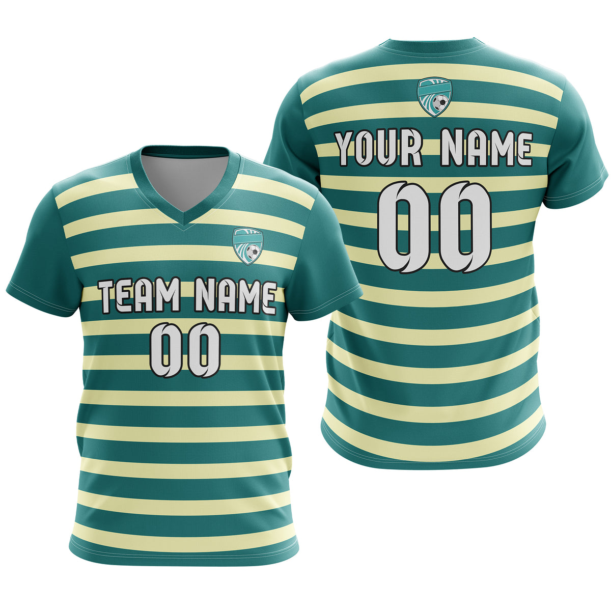 Soccer Jersey - V Neck - Stripe - Design 2 - Teal