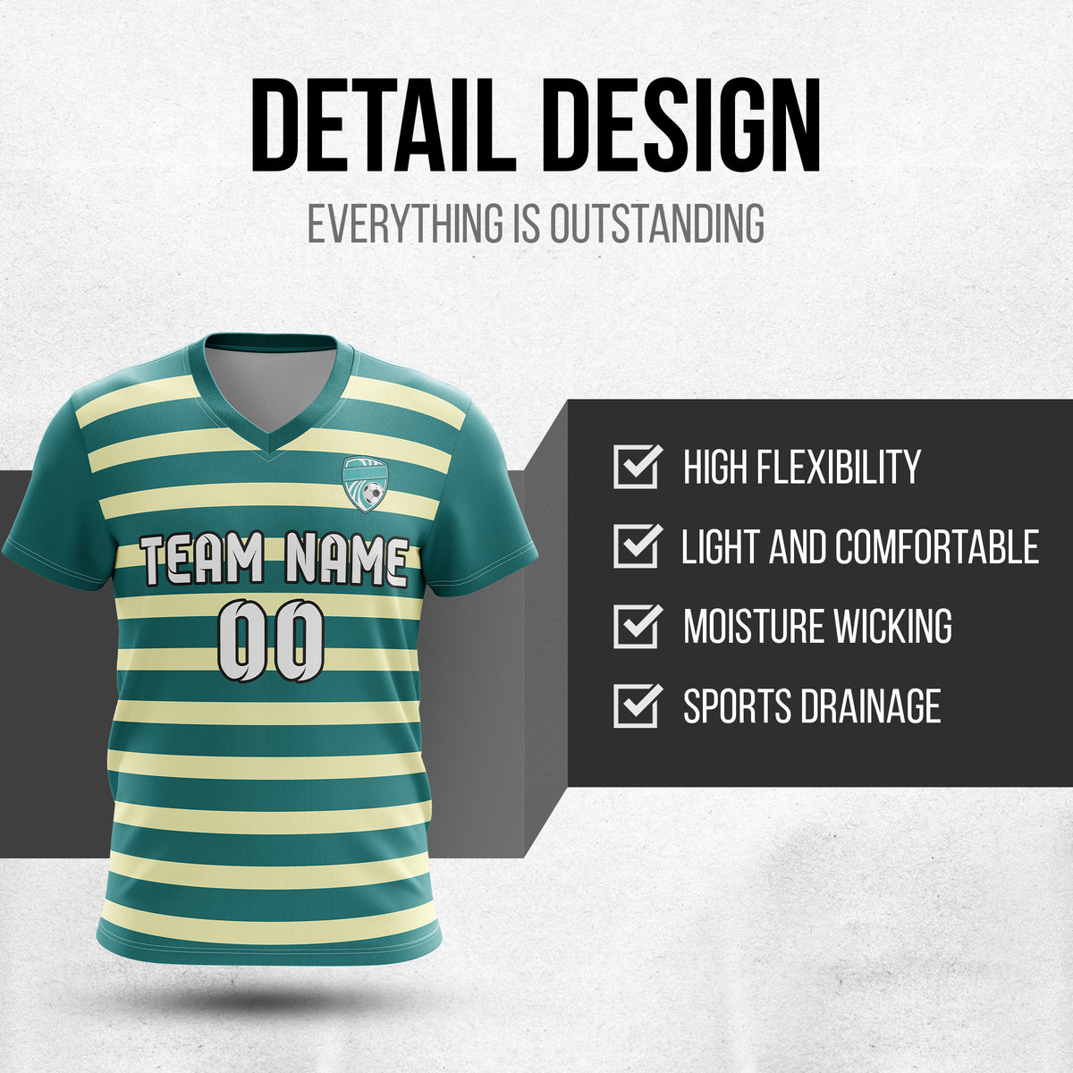 Soccer Jersey - V Neck - Stripe - Design 2 - Teal