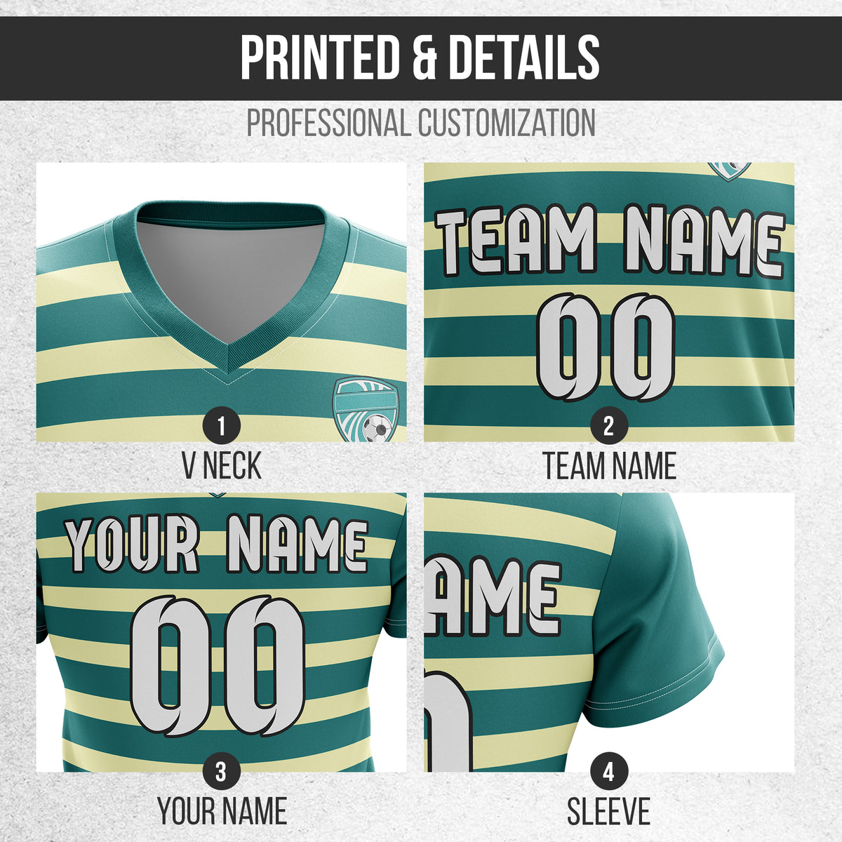 Soccer Jersey - V Neck - Stripe - Design 2 - Teal