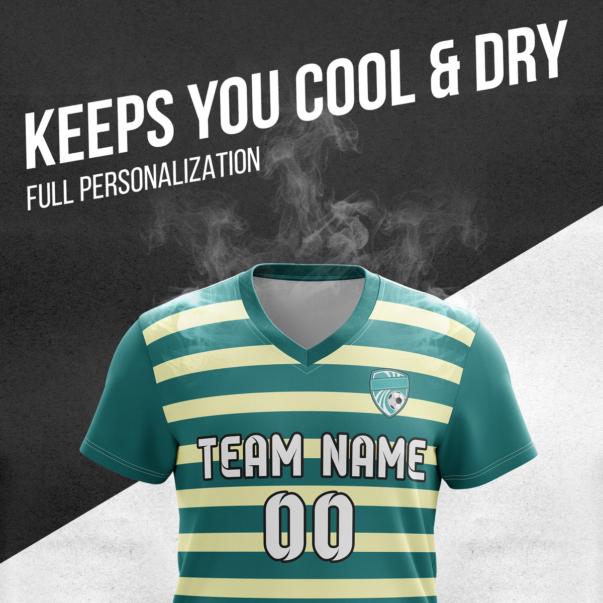 Soccer Jersey - V Neck - Stripe - Design 2 - Teal