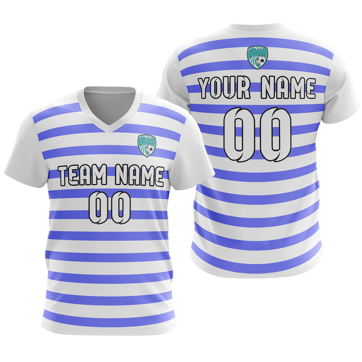 Soccer Jersey - V Neck - Stripe - Design 2 - White