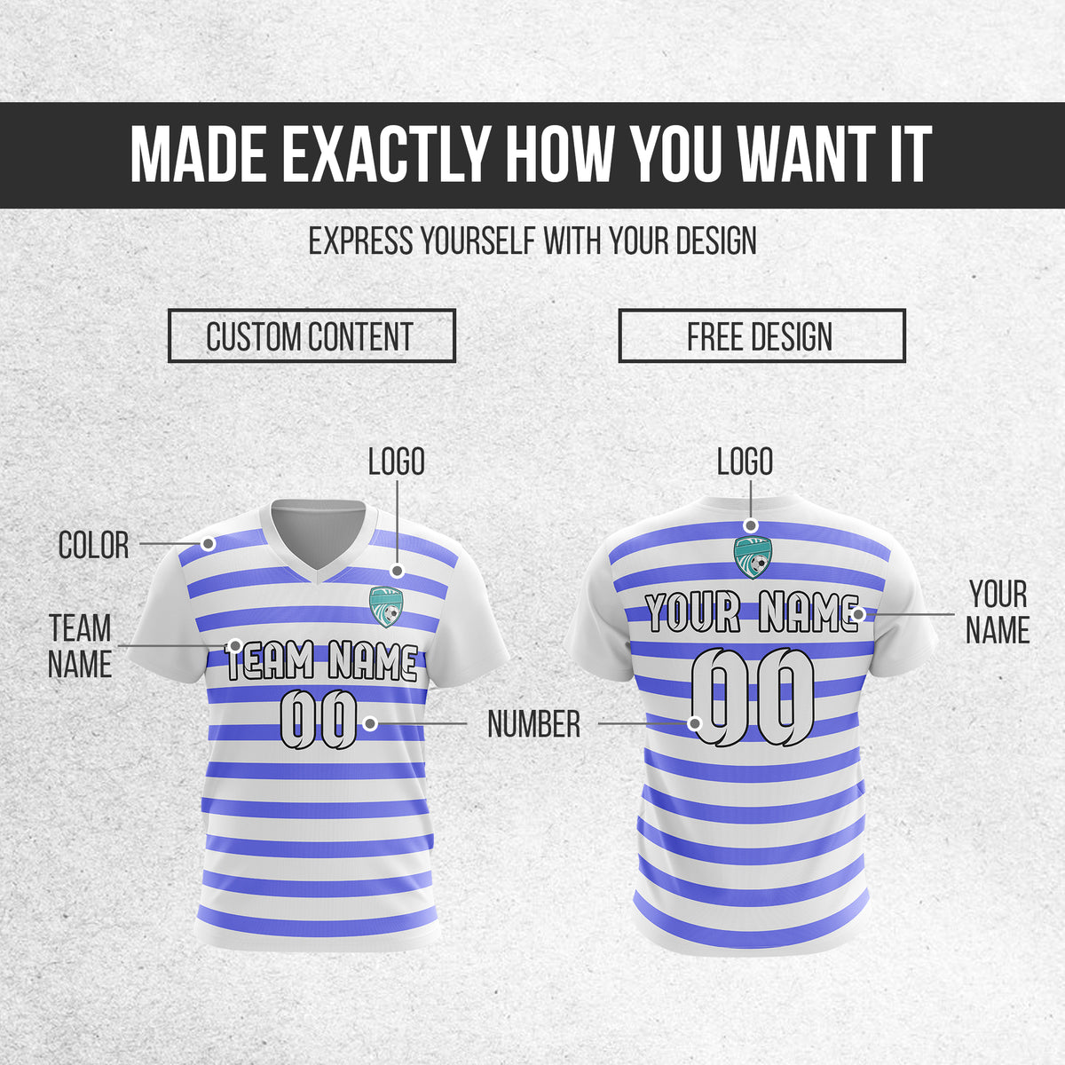 Soccer Jersey - V Neck - Stripe - Design 2 - White