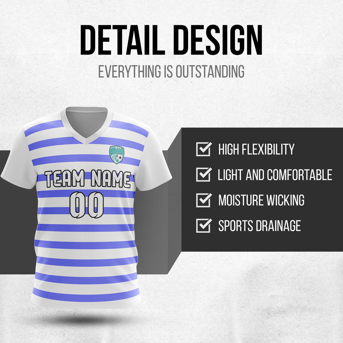 Soccer Jersey - V Neck - Stripe - Design 2 - White